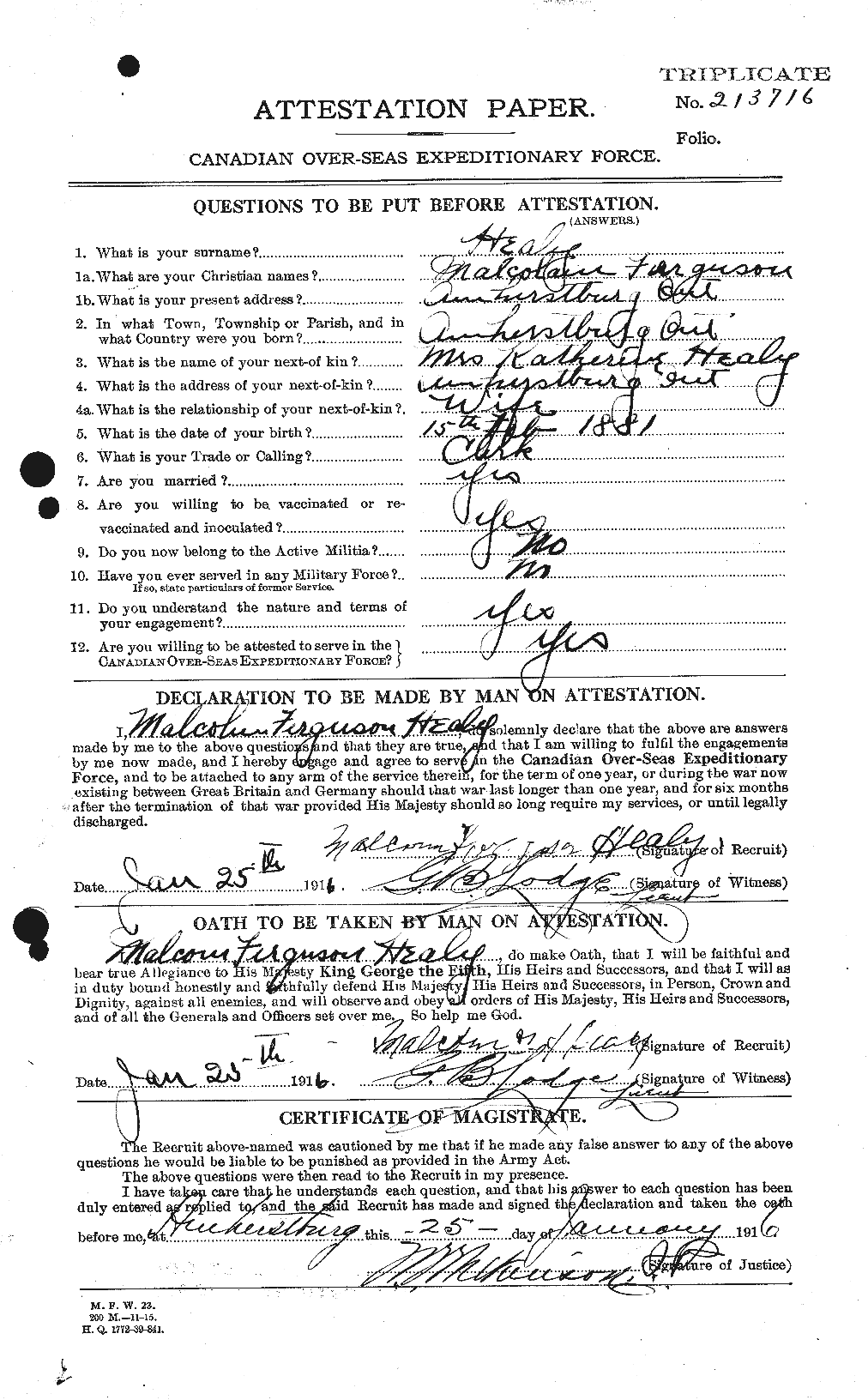 Dossiers du Personnel de la Première Guerre mondiale - CEC 383904a