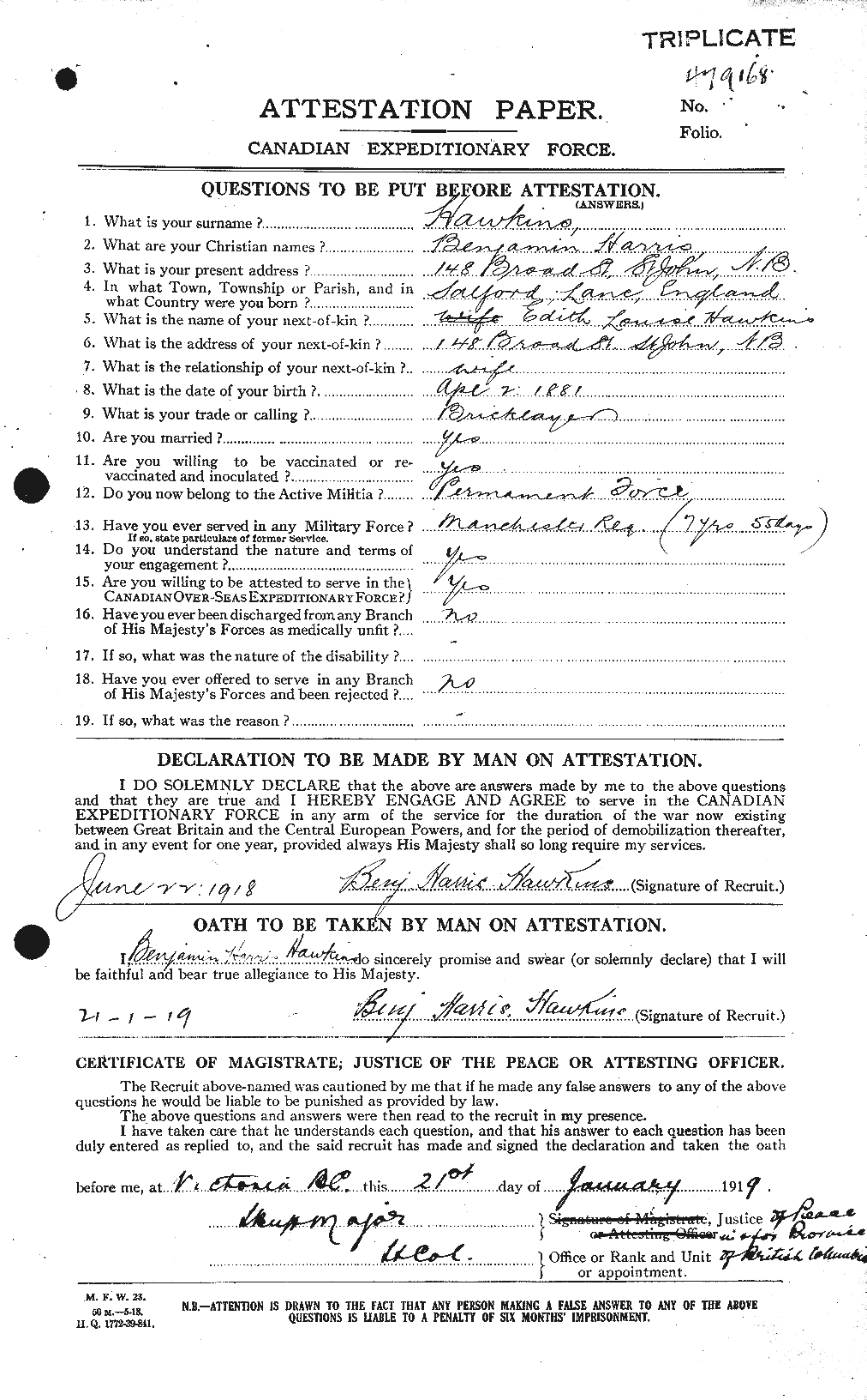 Personnel Records of the First World War - CEF 384634a