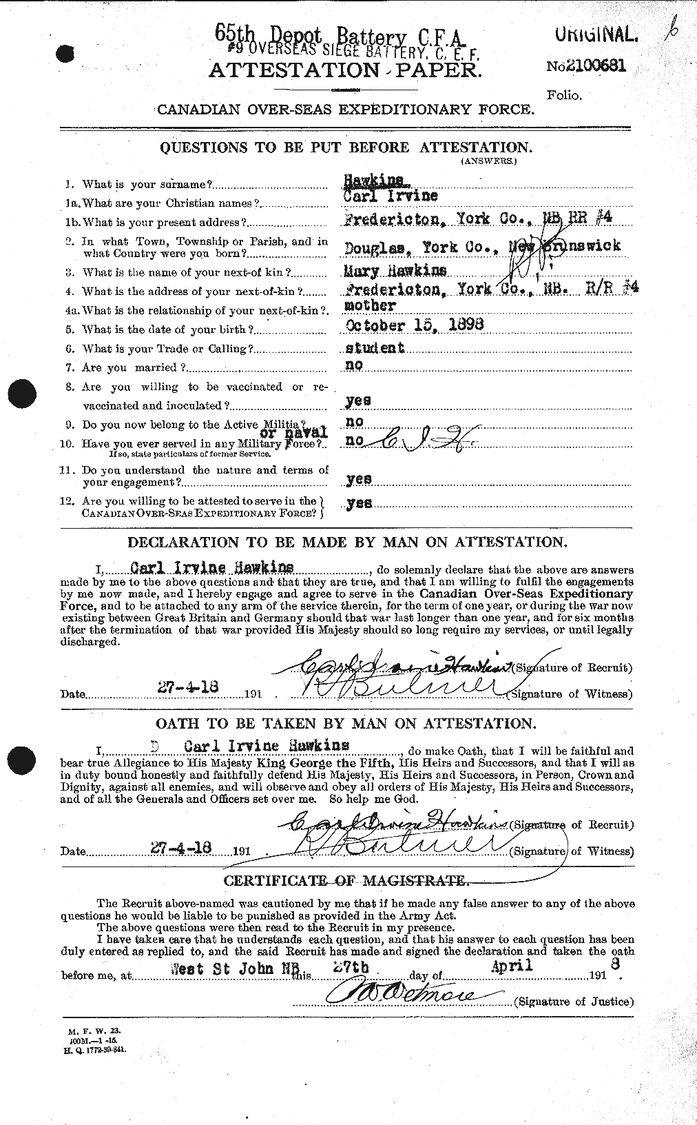 Personnel Records of the First World War - CEF 384640a