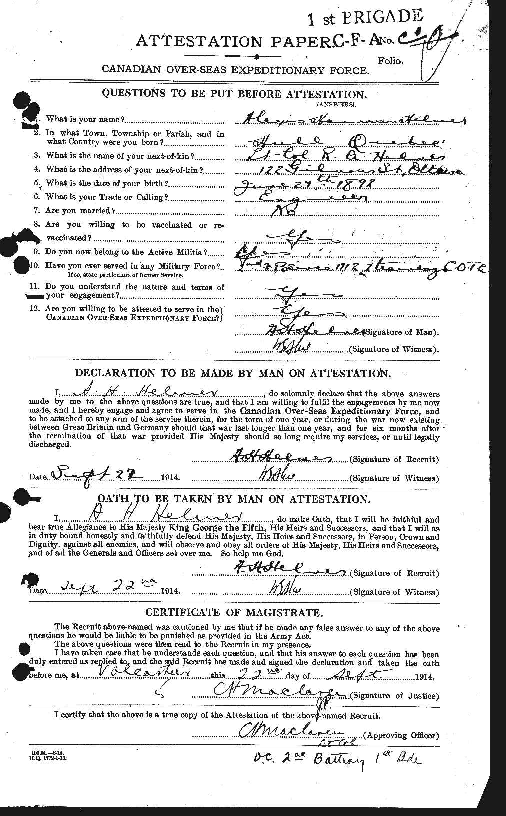 Dossiers du Personnel de la Première Guerre mondiale - CEC 385066a