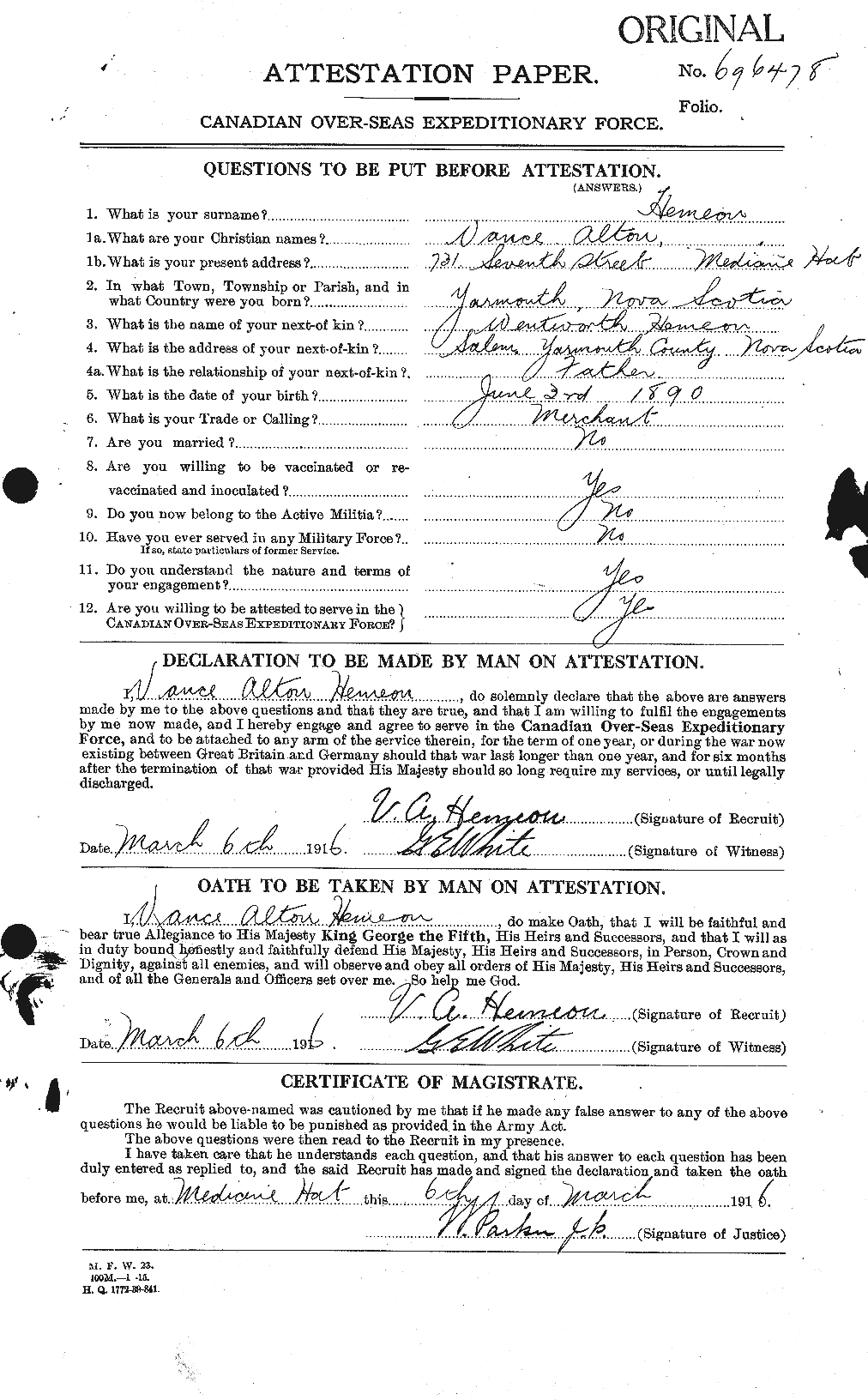 Personnel Records of the First World War - CEF 385169a
