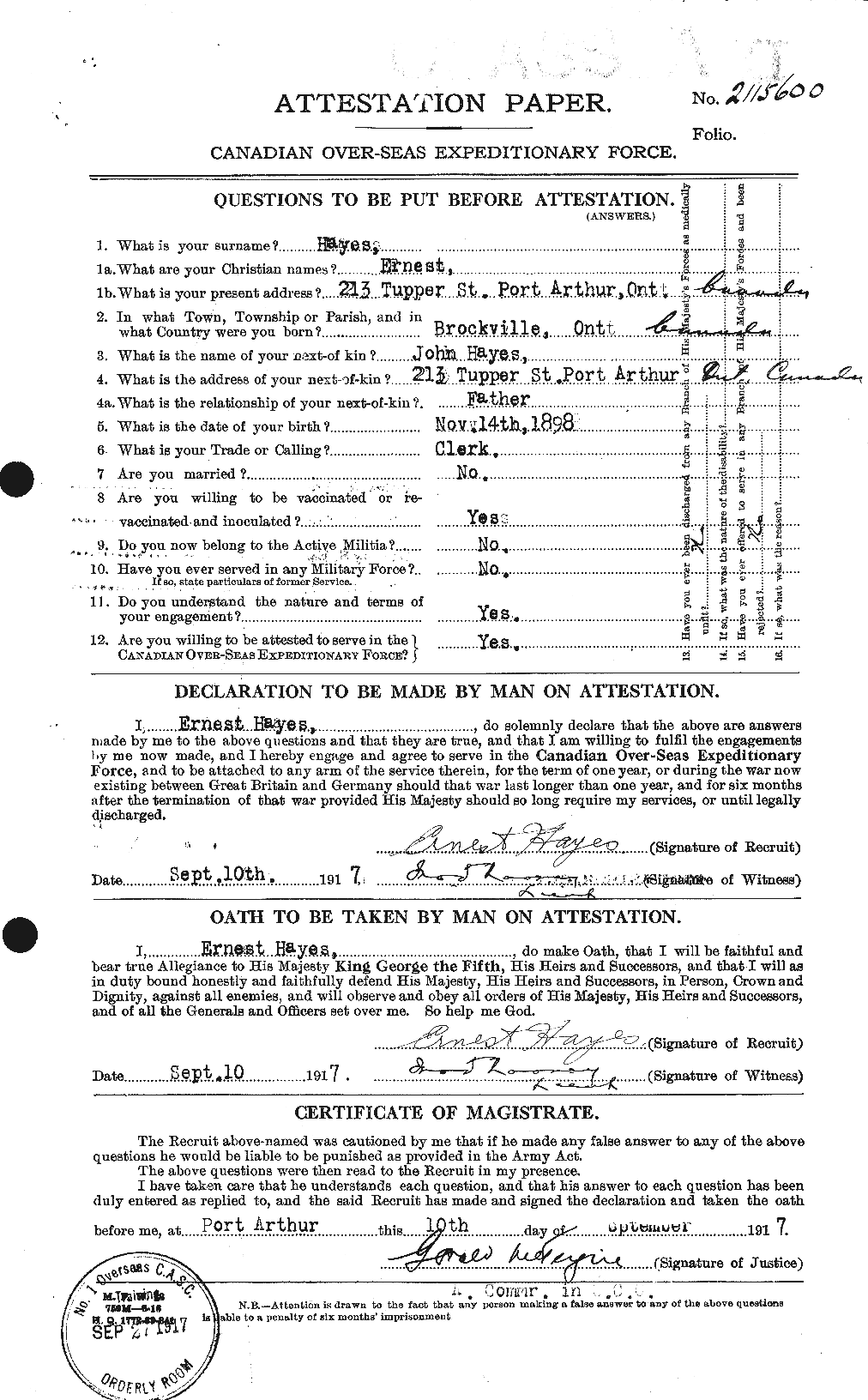 Personnel Records of the First World War - CEF 385444a
