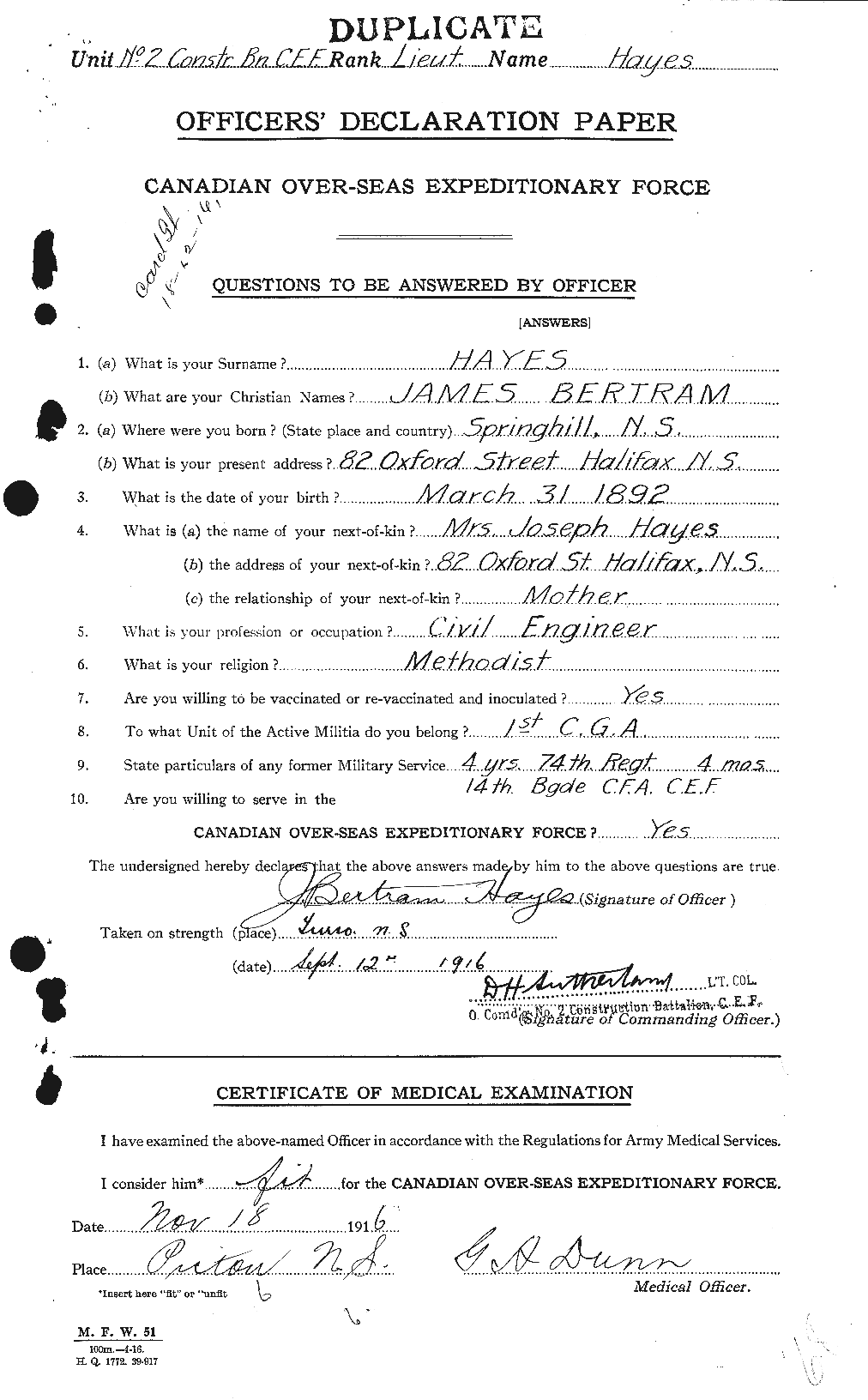 Dossiers du Personnel de la Première Guerre mondiale - CEC 385537a