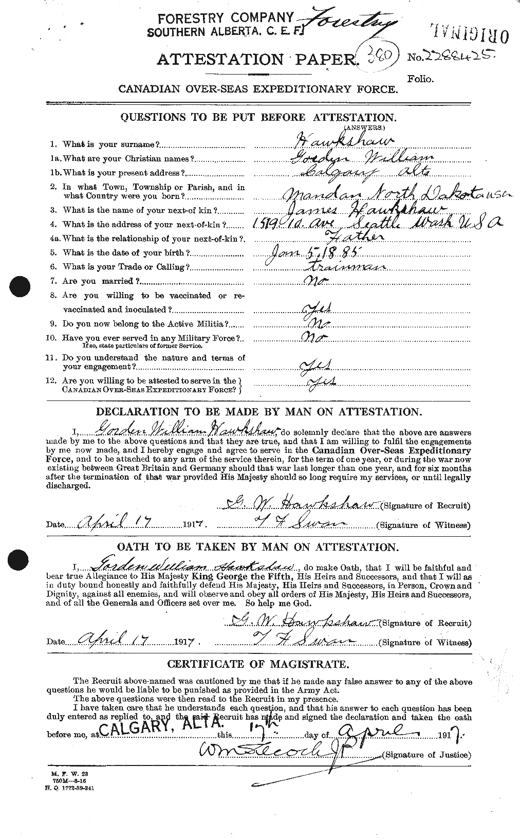 Dossiers du Personnel de la Première Guerre mondiale - CEC 385690a