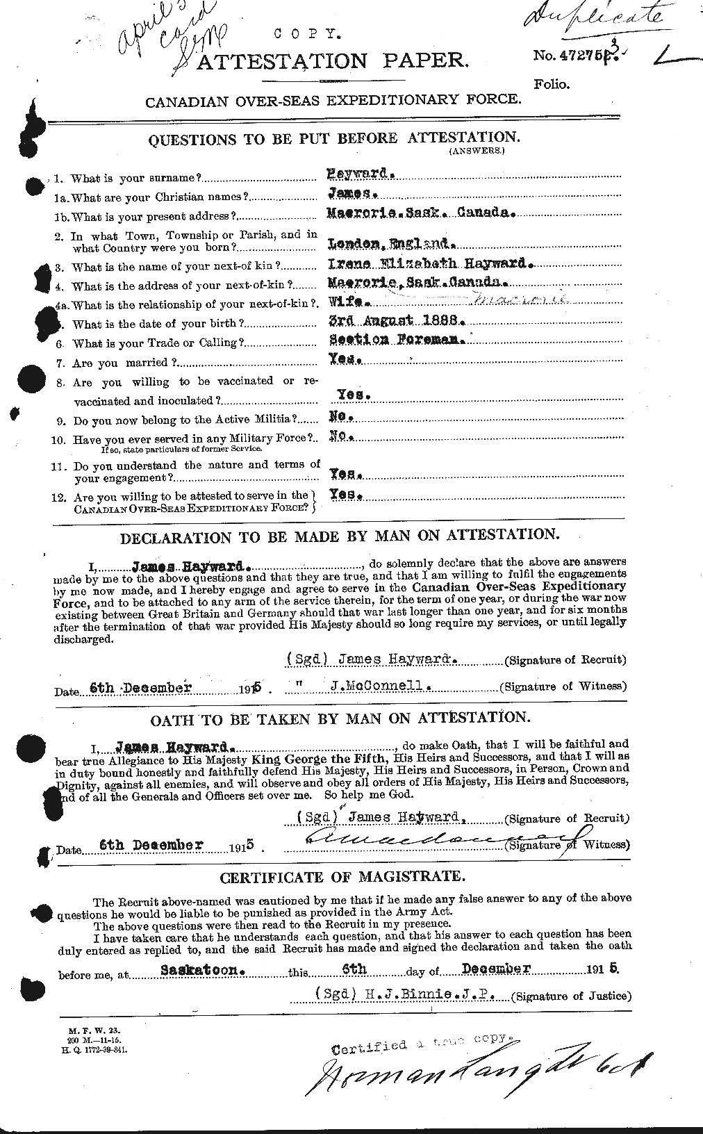 Personnel Records of the First World War - CEF 385872a