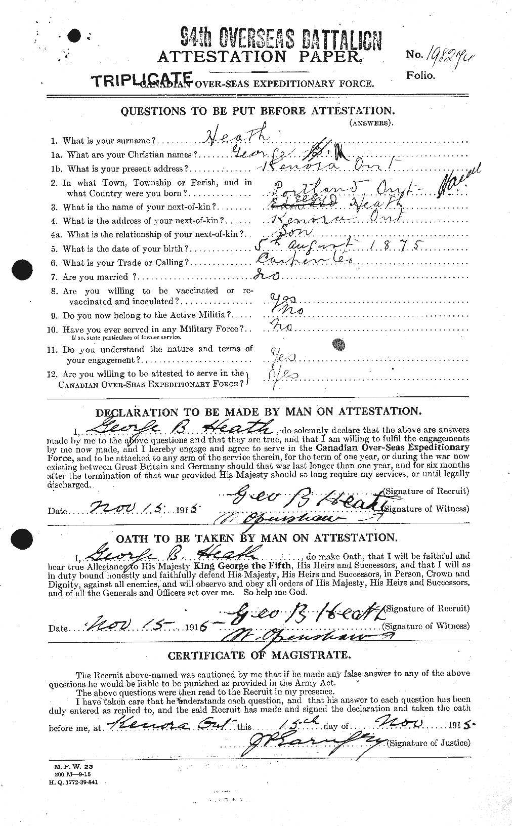 Dossiers du Personnel de la Première Guerre mondiale - CEC 386251a