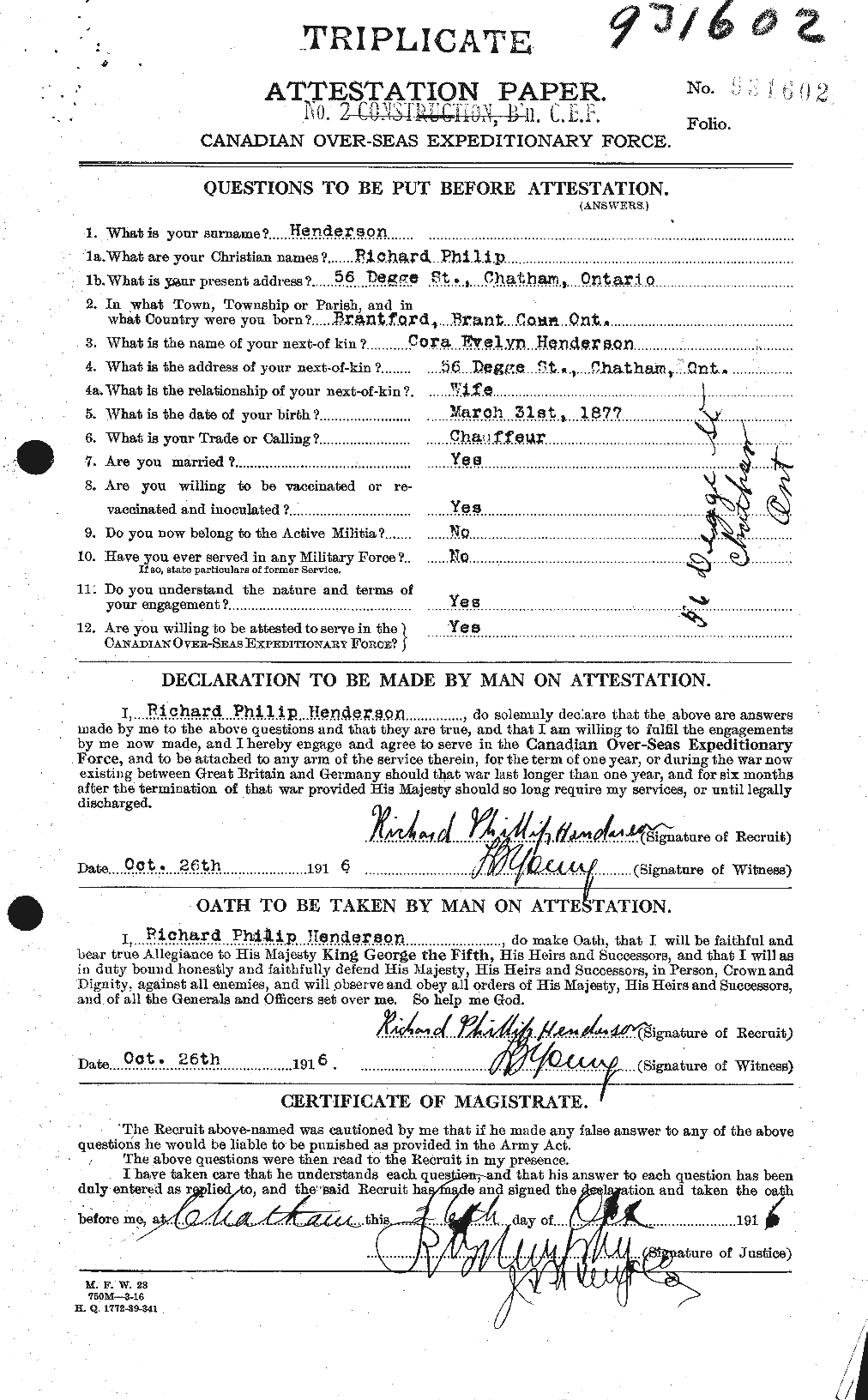 Dossiers du Personnel de la Première Guerre mondiale - CEC 387320a