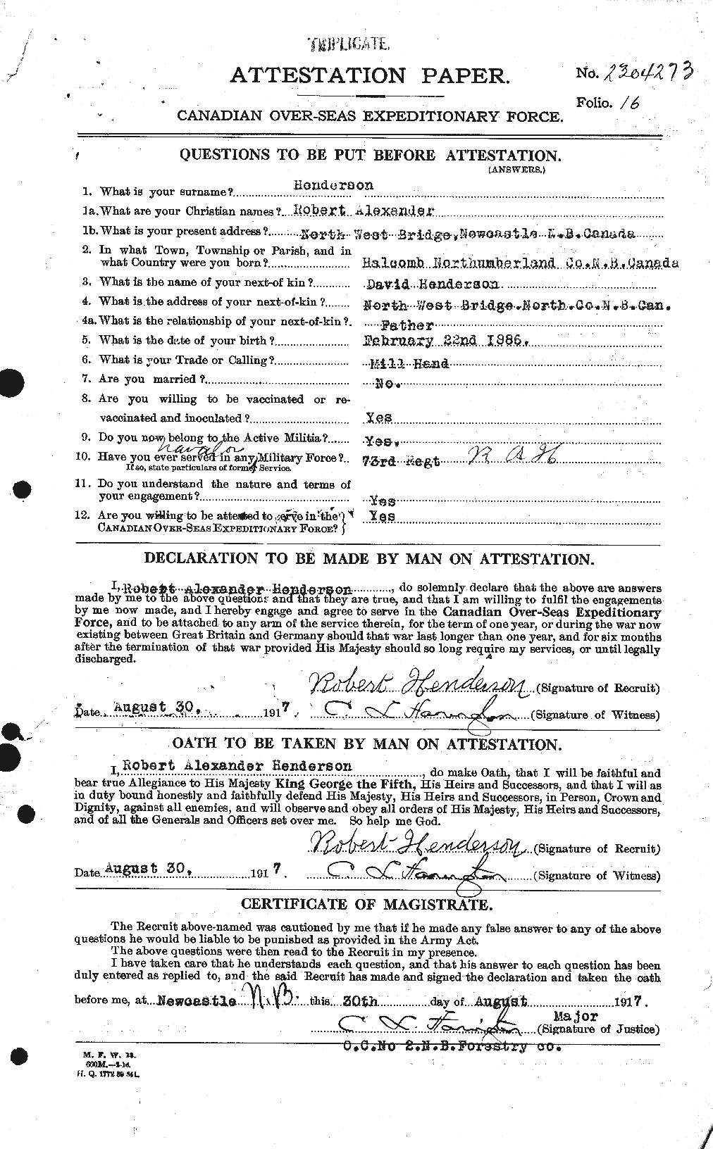 Dossiers du Personnel de la Première Guerre mondiale - CEC 387348a