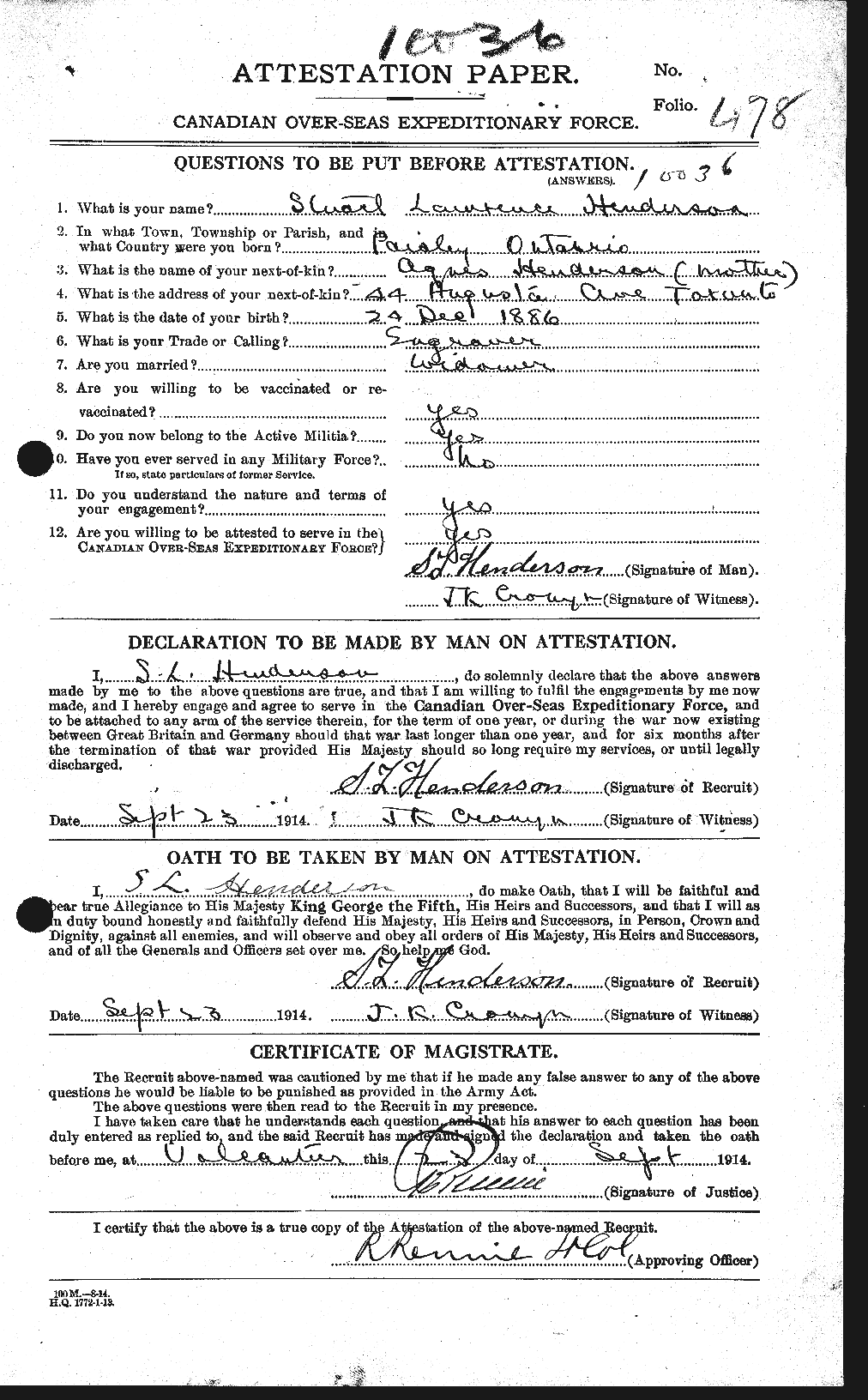 Dossiers du Personnel de la Première Guerre mondiale - CEC 387391a