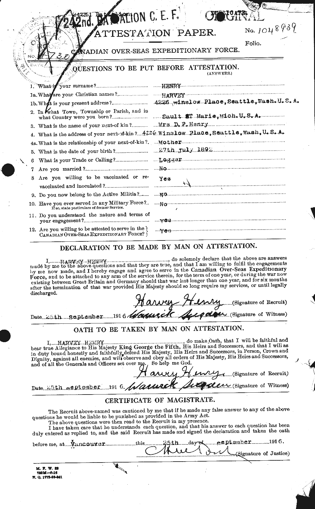 Personnel Records of the First World War - CEF 387564a