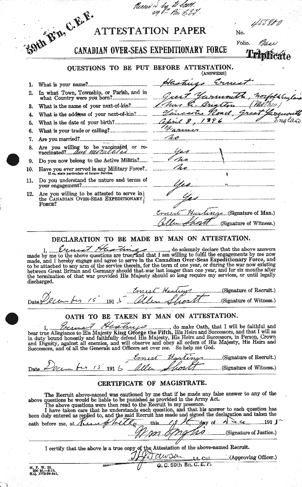 Personnel Records of the First World War - CEF 388182a