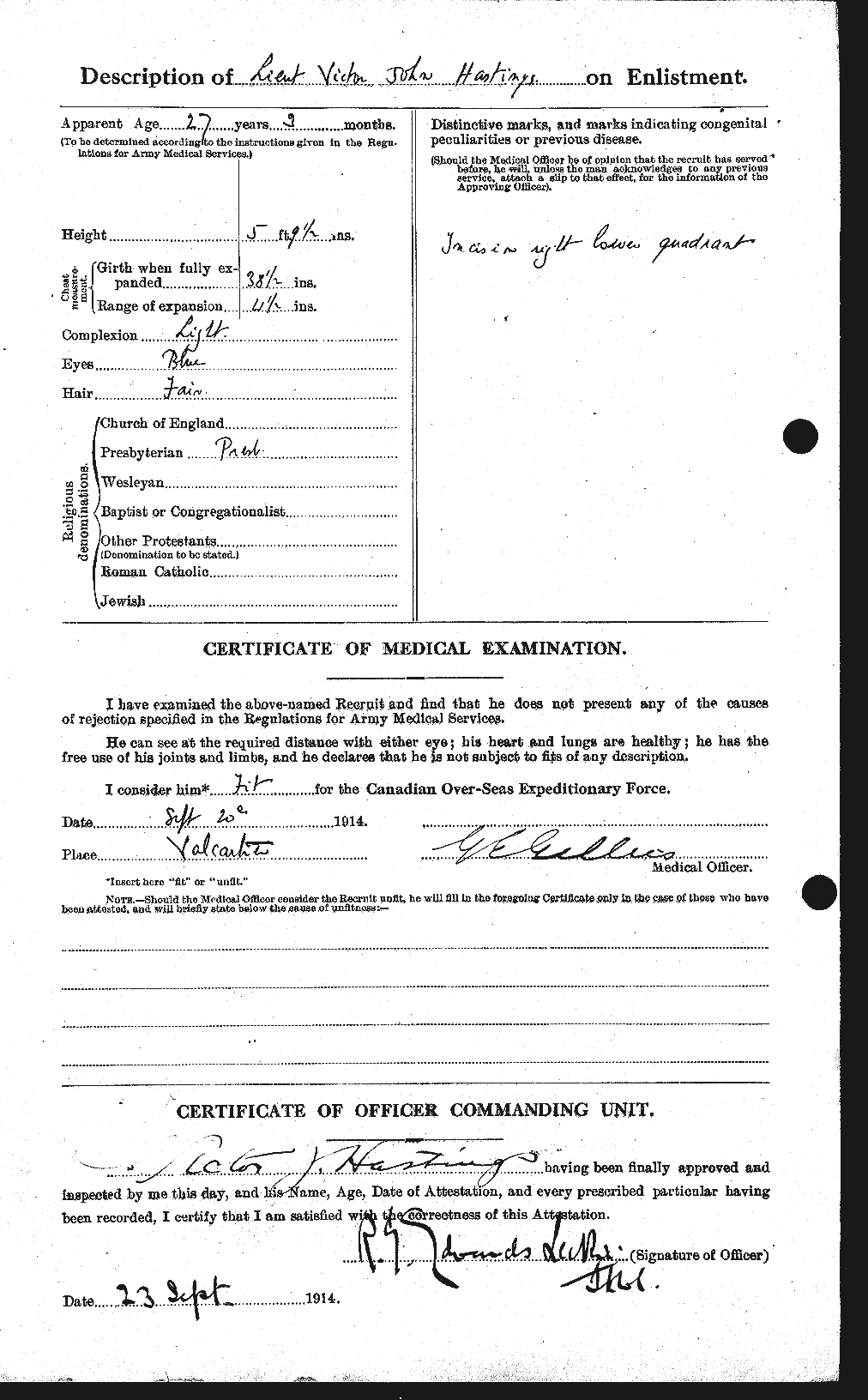 Dossiers du Personnel de la Première Guerre mondiale - CEC 388254b