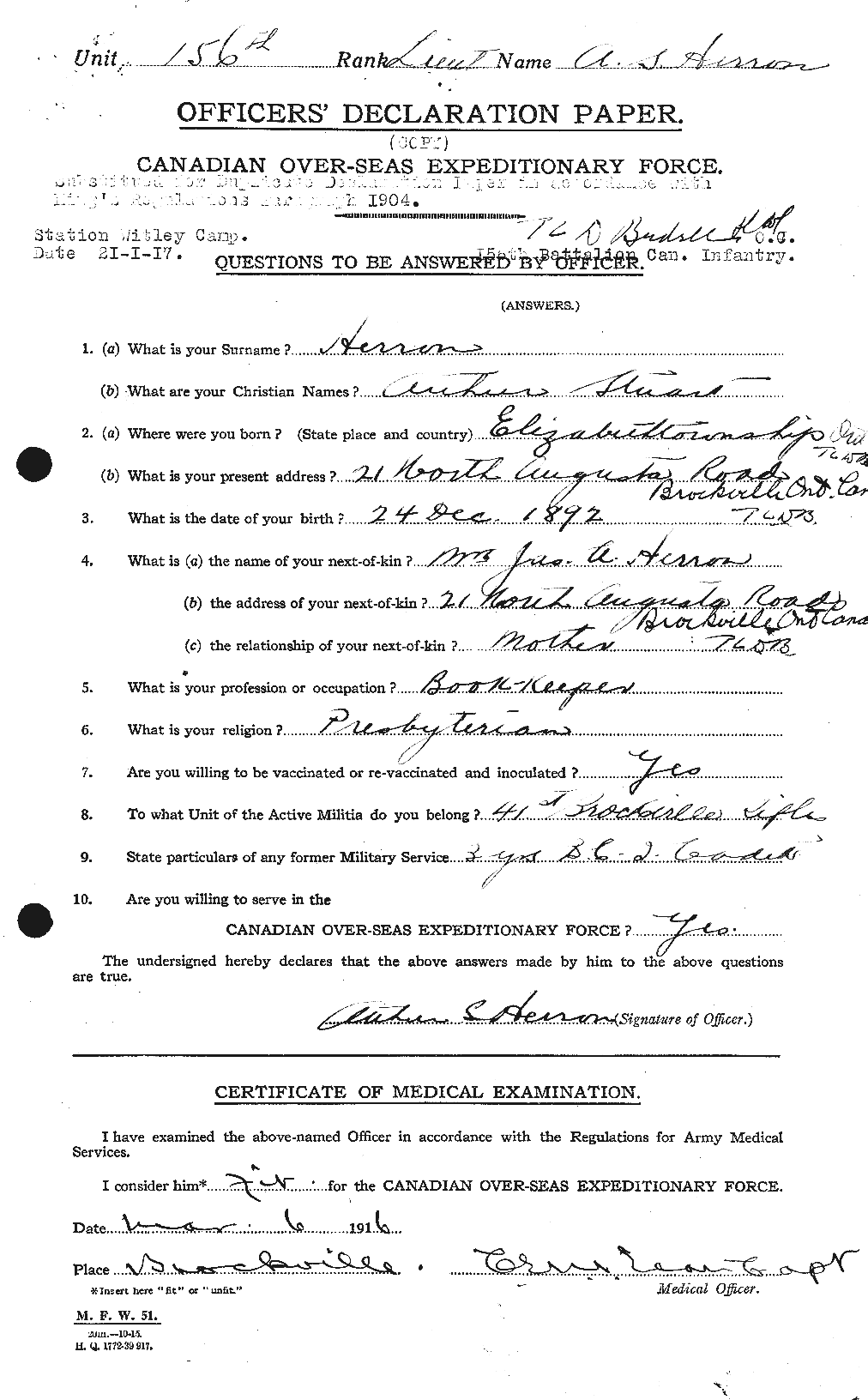 Dossiers du Personnel de la Première Guerre mondiale - CEC 388686a