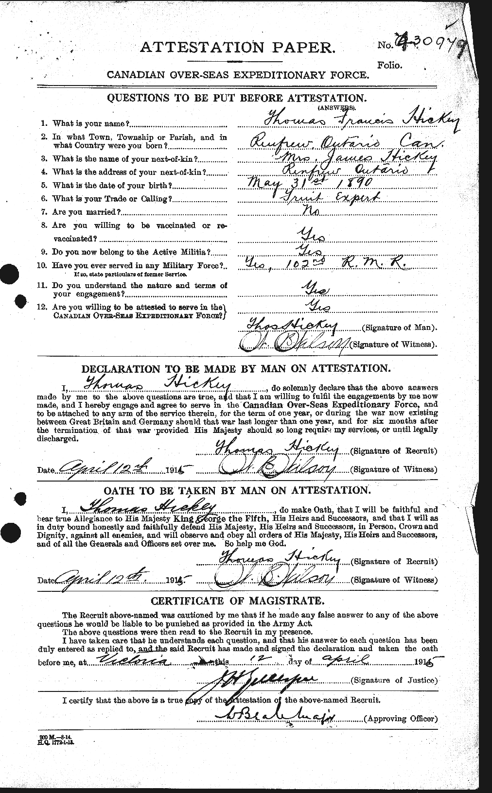 Personnel Records of the First World War - CEF 388926a