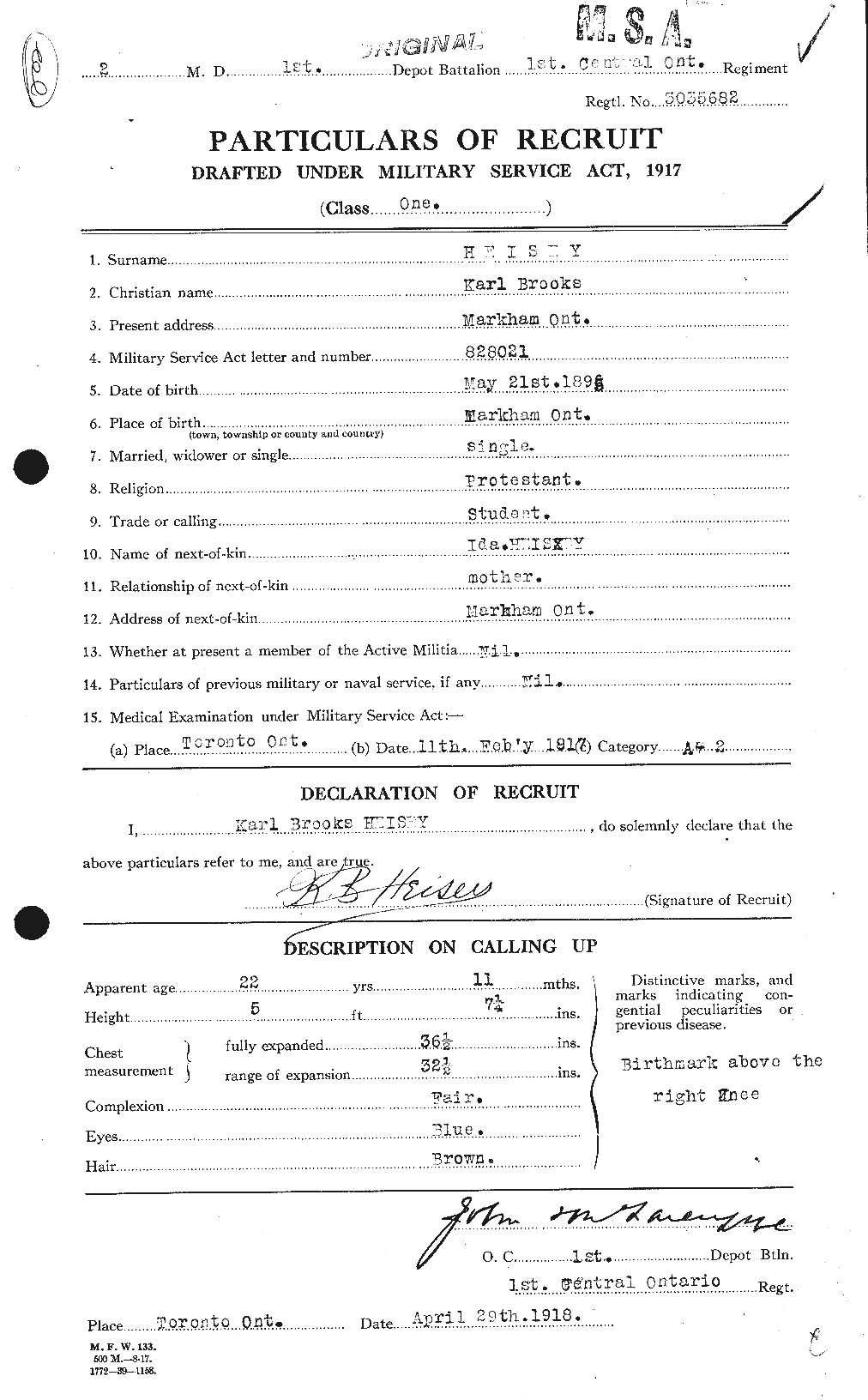 Dossiers du Personnel de la Première Guerre mondiale - CEC 389348a
