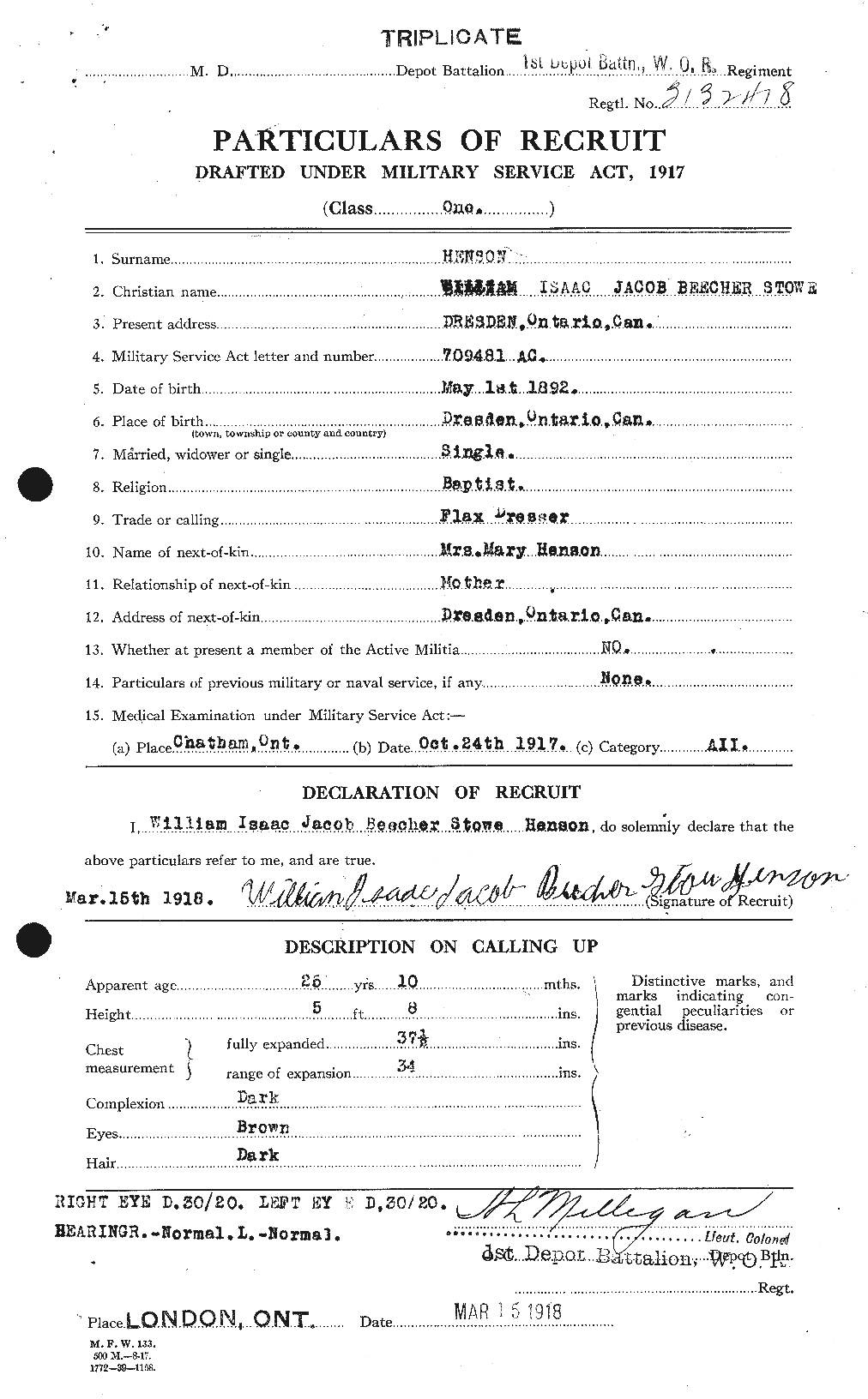 Dossiers du Personnel de la Première Guerre mondiale - CEC 389689a