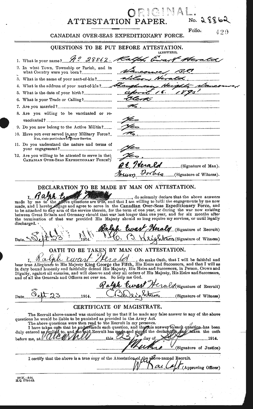 Personnel Records of the First World War - CEF 389903a