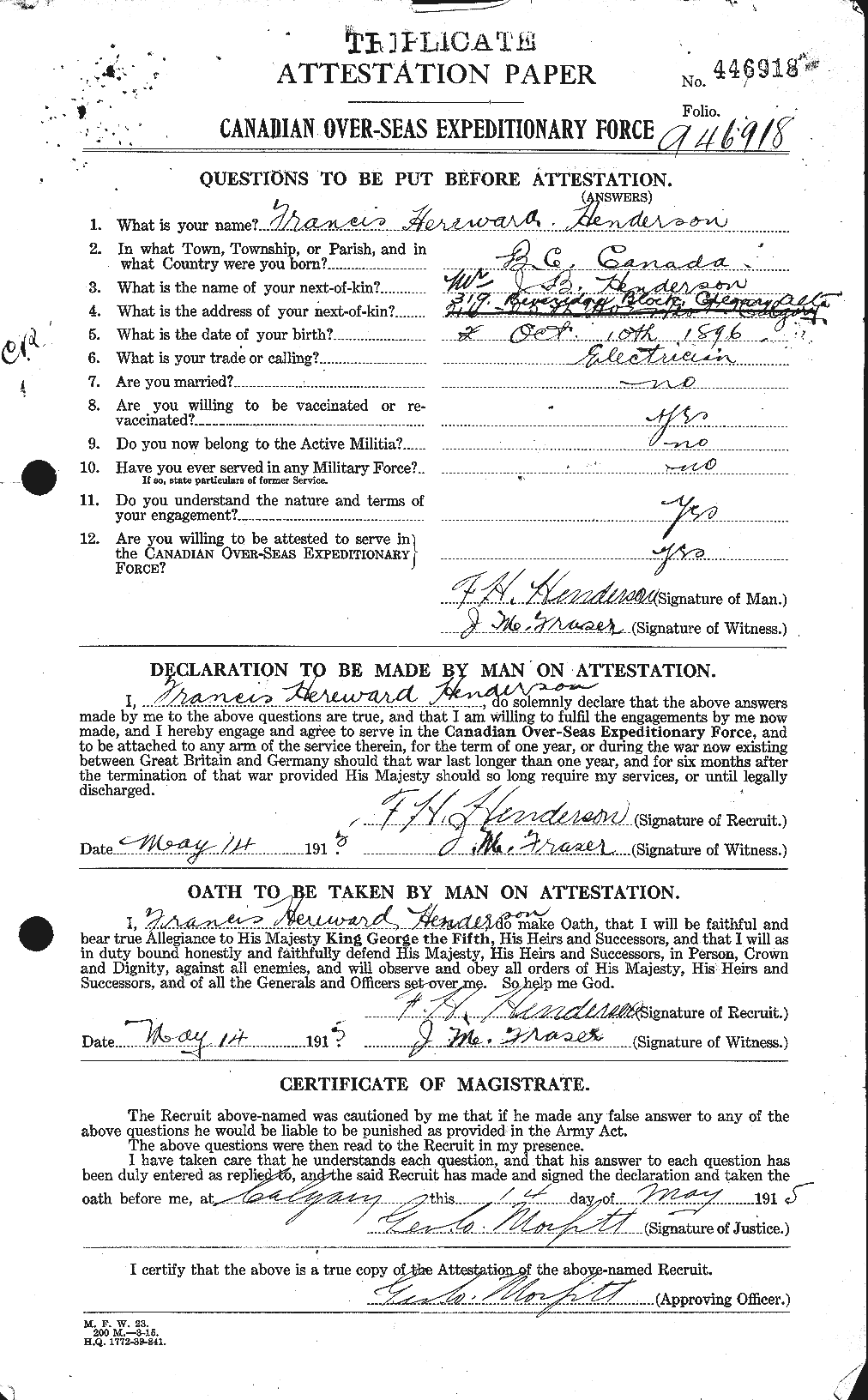 Dossiers du Personnel de la Première Guerre mondiale - CEC 390184a