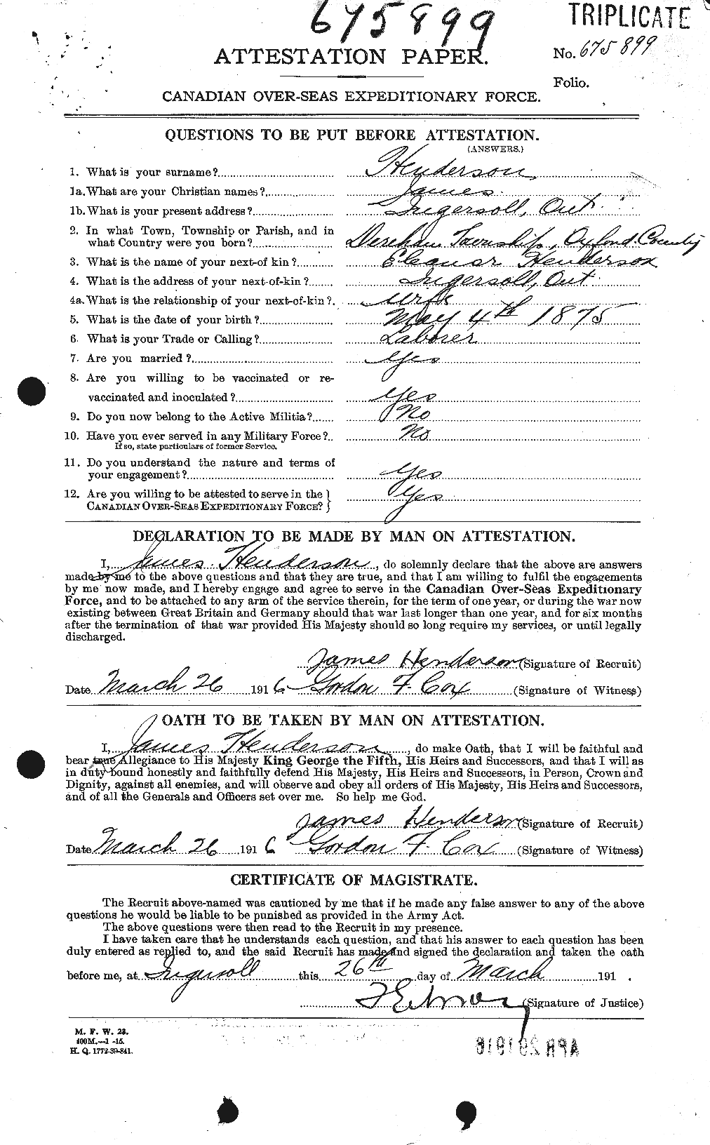 Dossiers du Personnel de la Première Guerre mondiale - CEC 390352a