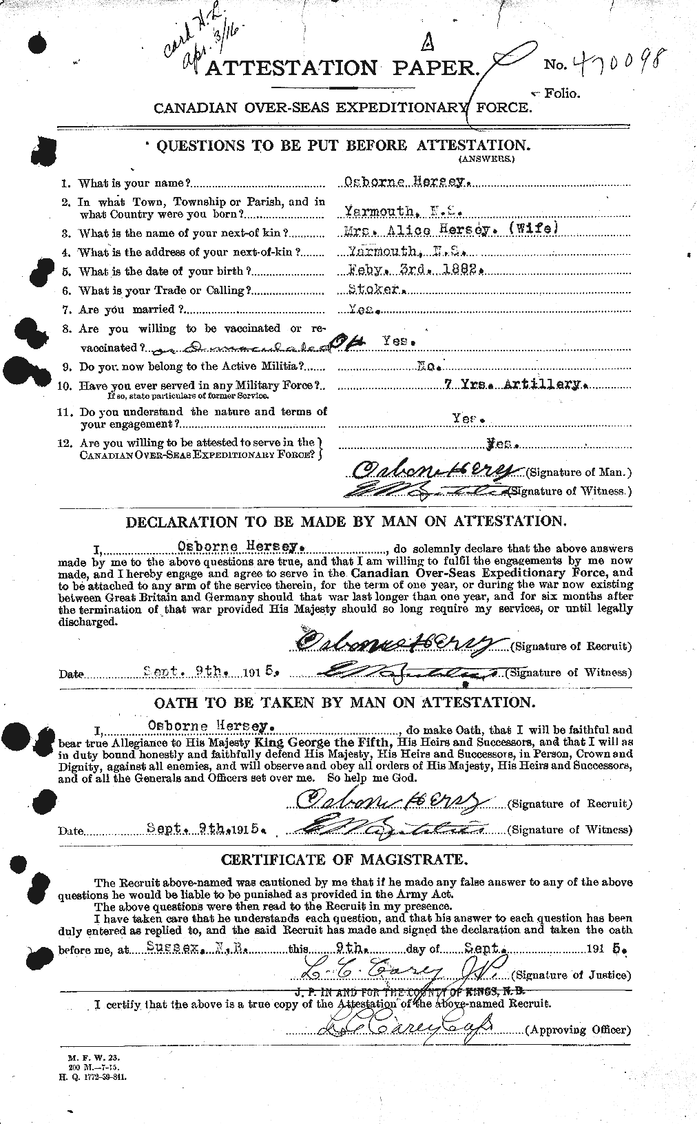 Dossiers du Personnel de la Première Guerre mondiale - CEC 390421a