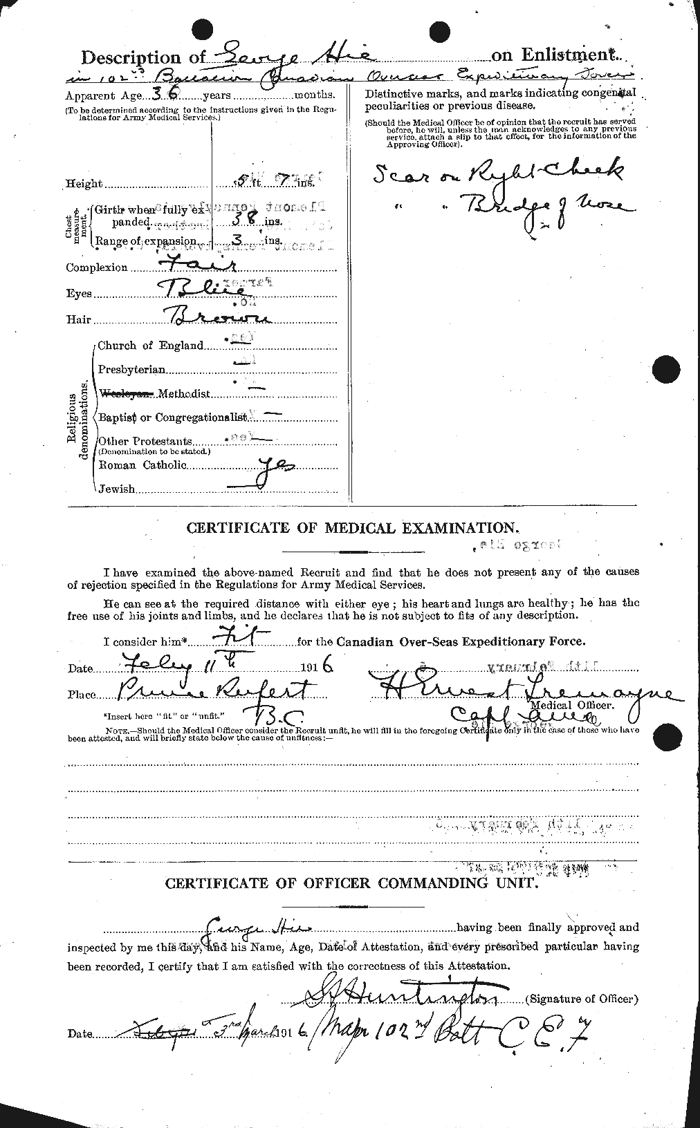 Dossiers du Personnel de la Première Guerre mondiale - CEC 391734b