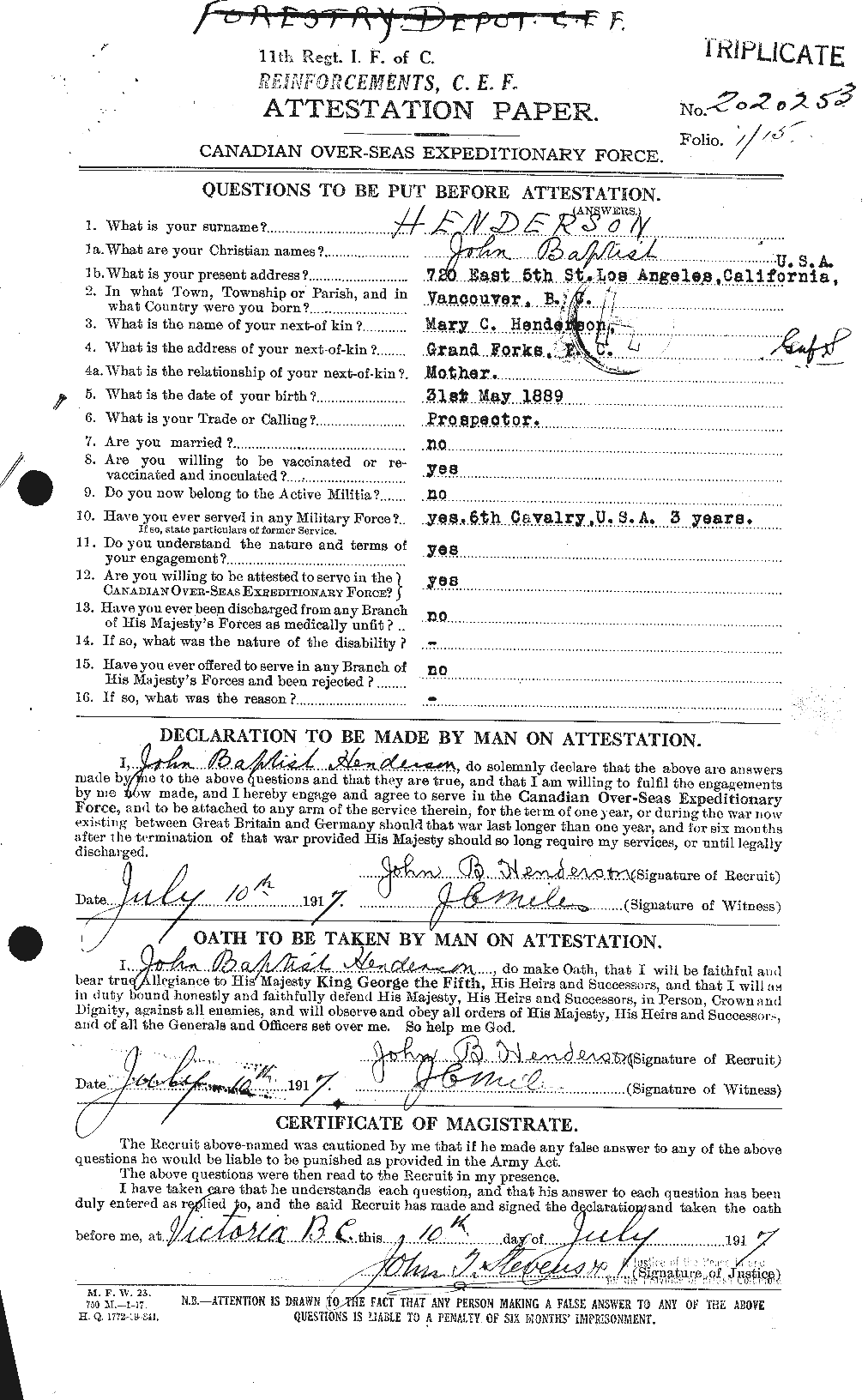 Dossiers du Personnel de la Première Guerre mondiale - CEC 392514a