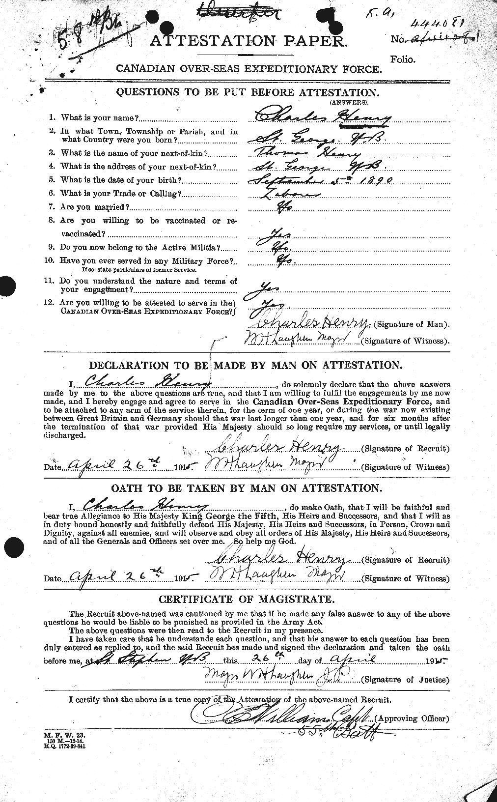 Personnel Records of the First World War - CEF 392800a