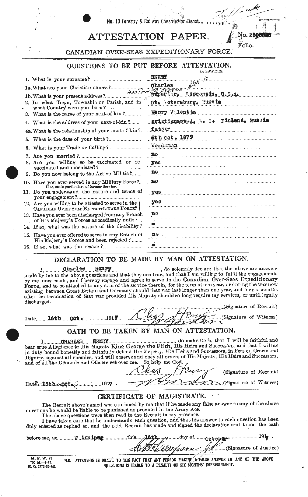 Personnel Records of the First World War - CEF 392805a