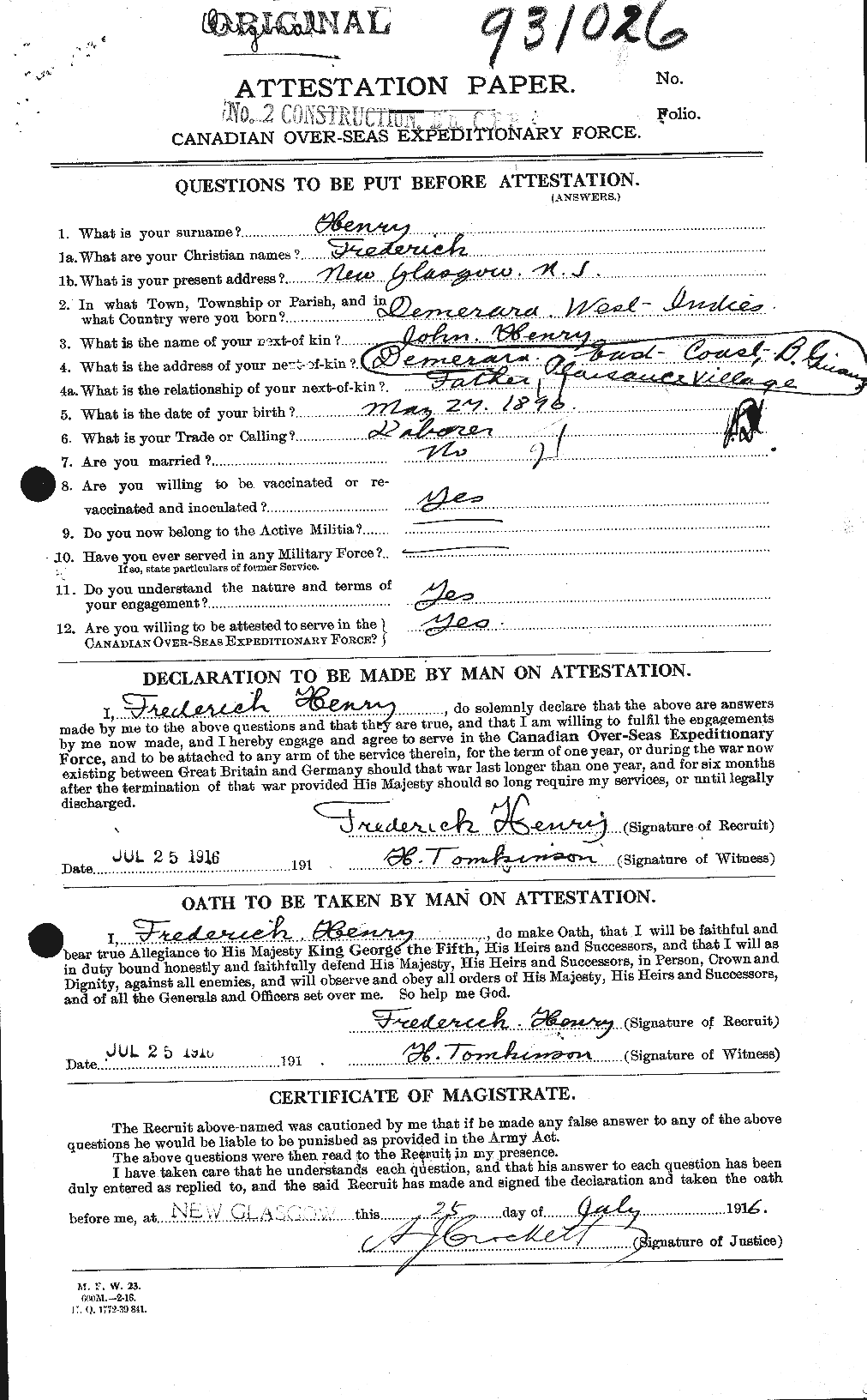 Dossiers du Personnel de la Première Guerre mondiale - CEC 392858a
