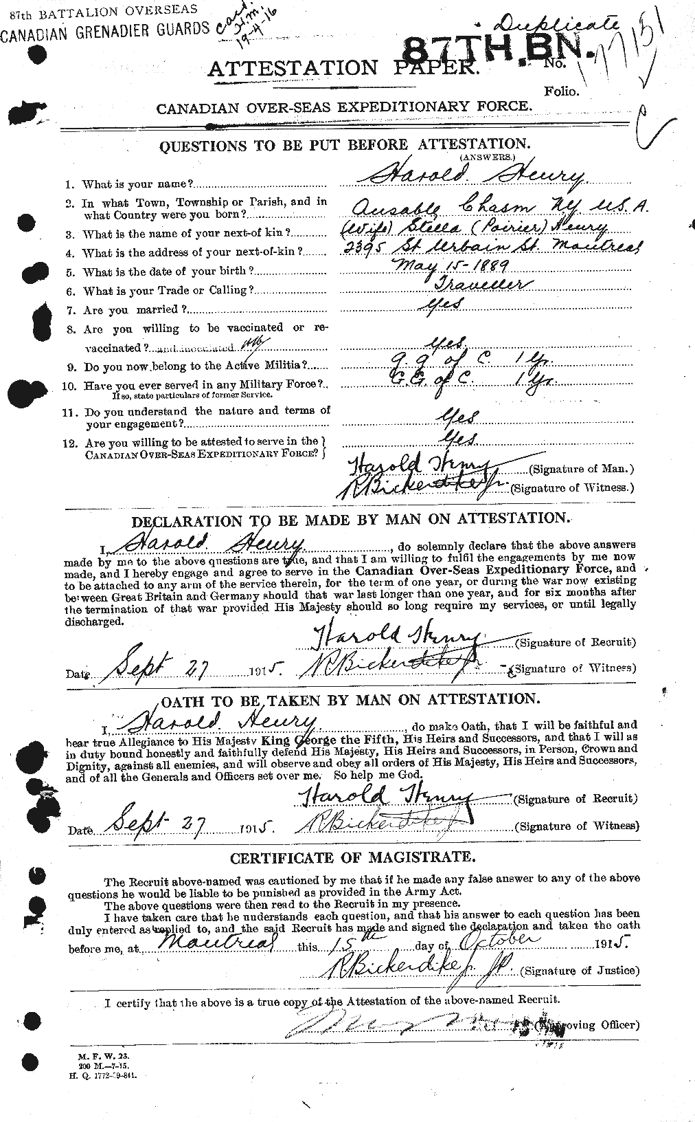 Personnel Records of the First World War - CEF 392884a