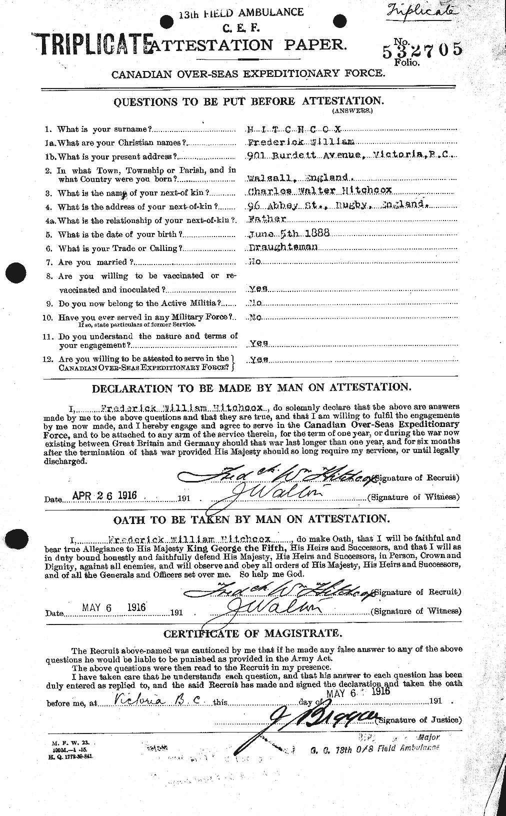 Dossiers du Personnel de la Première Guerre mondiale - CEC 393045a