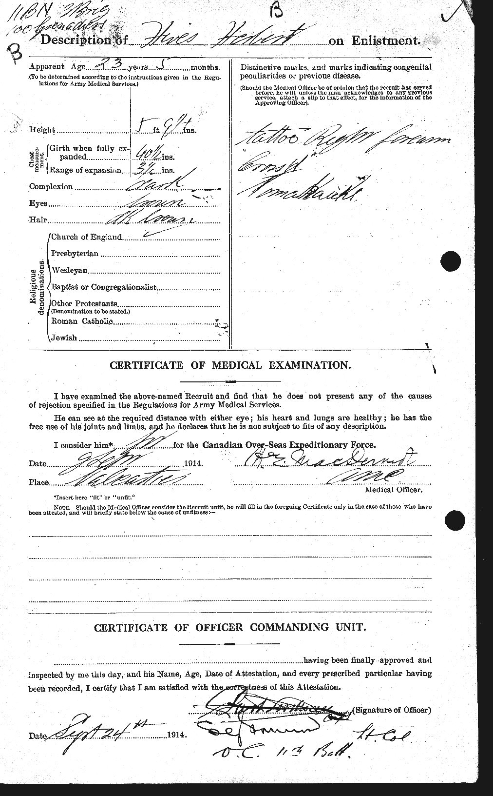 Dossiers du Personnel de la Première Guerre mondiale - CEC 394676b