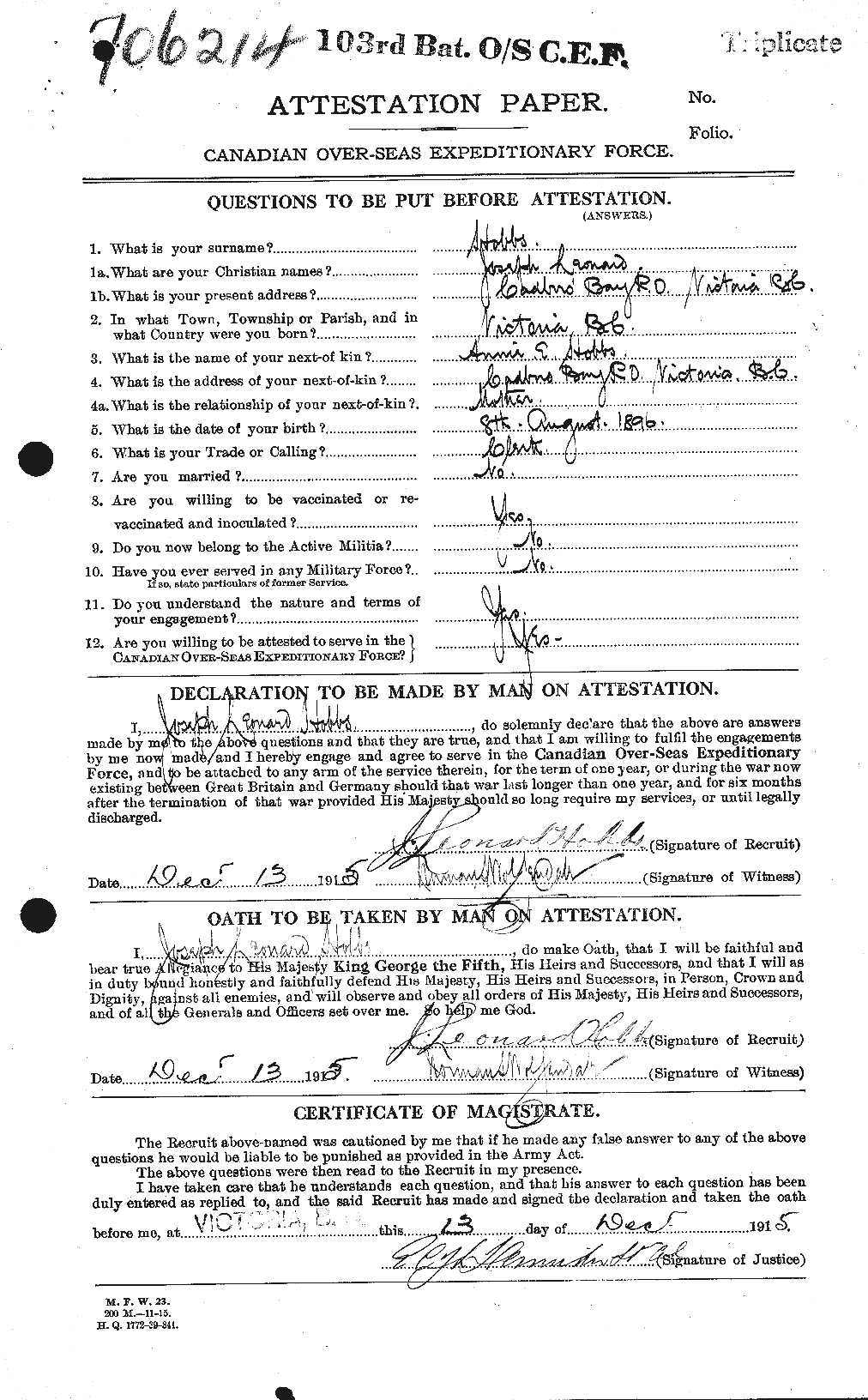 Dossiers du Personnel de la Première Guerre mondiale - CEC 394982a