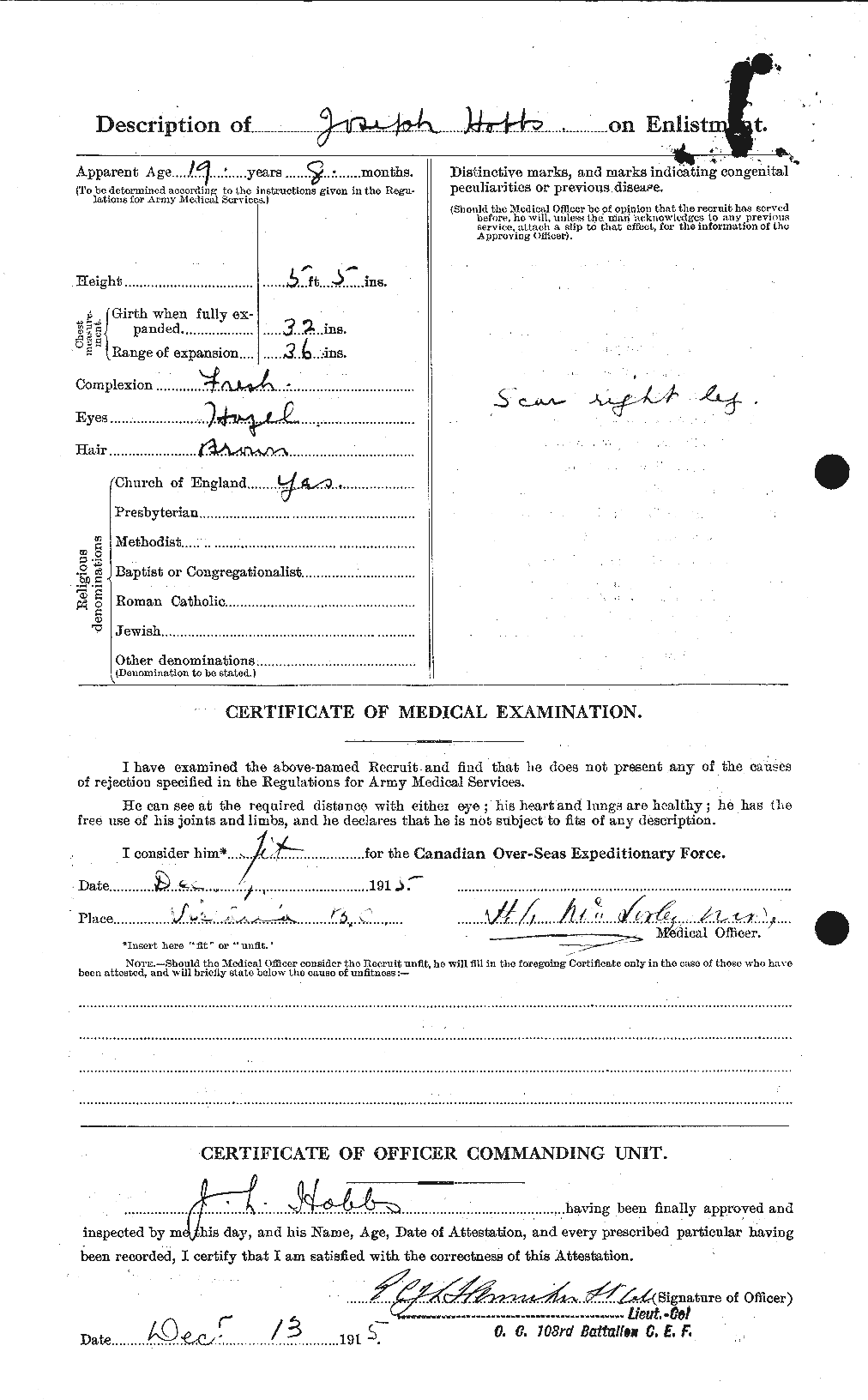 Dossiers du Personnel de la Première Guerre mondiale - CEC 394982b