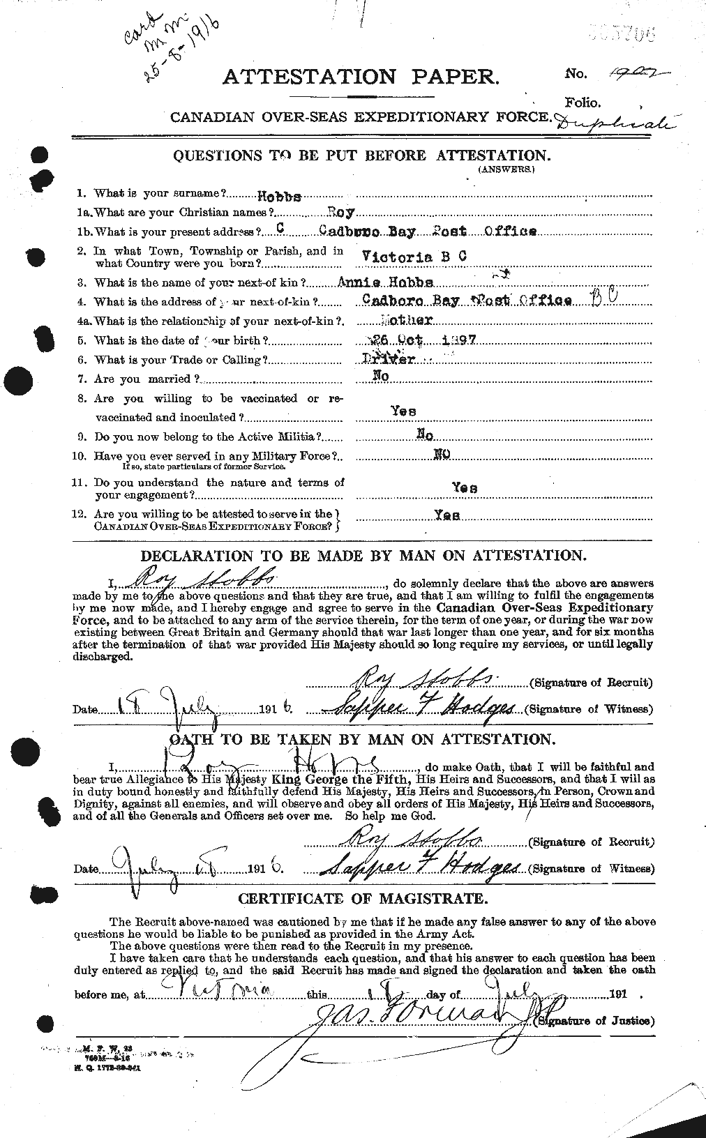 Personnel Records of the First World War - CEF 395000a