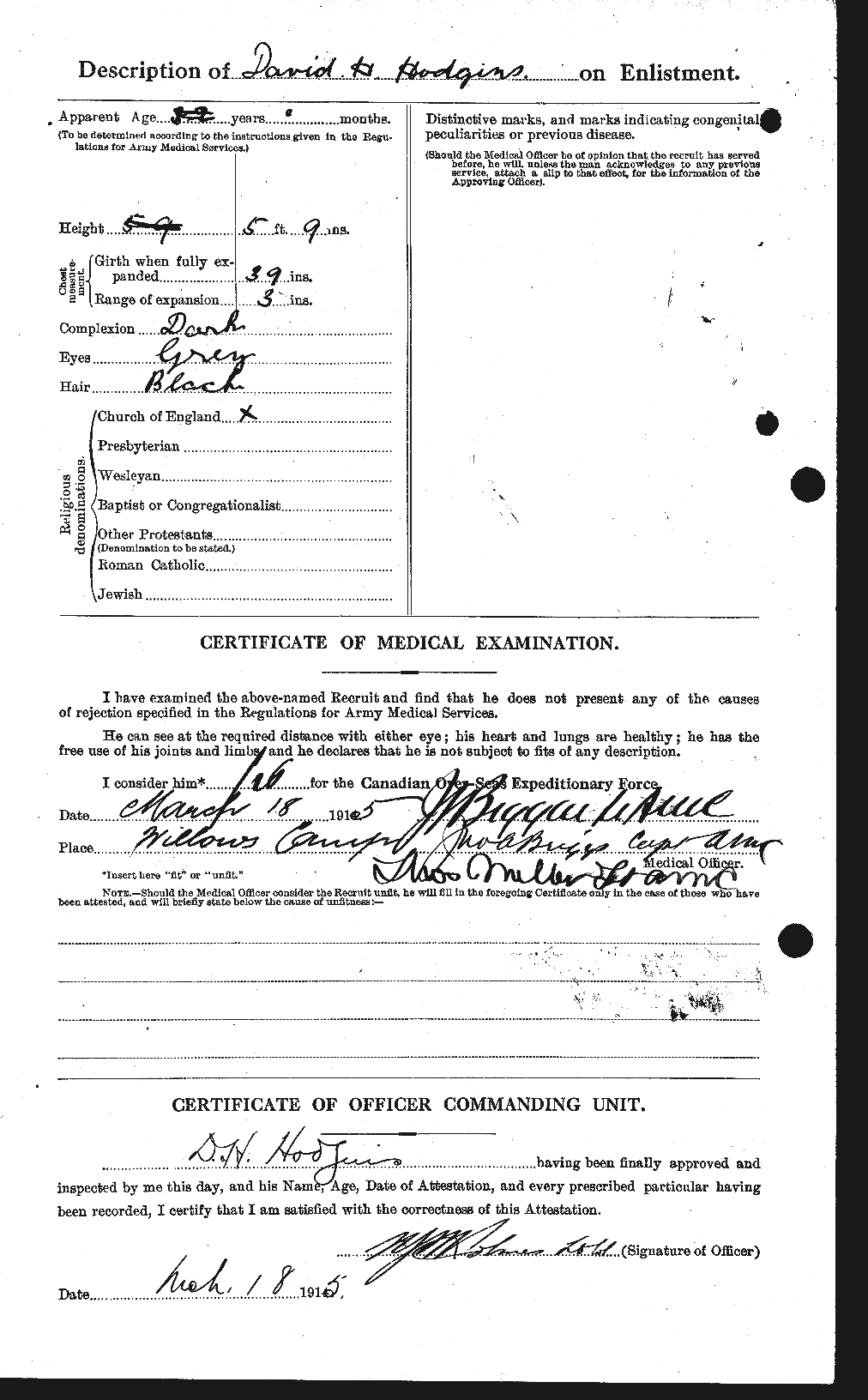 Dossiers du Personnel de la Première Guerre mondiale - CEC 395209b
