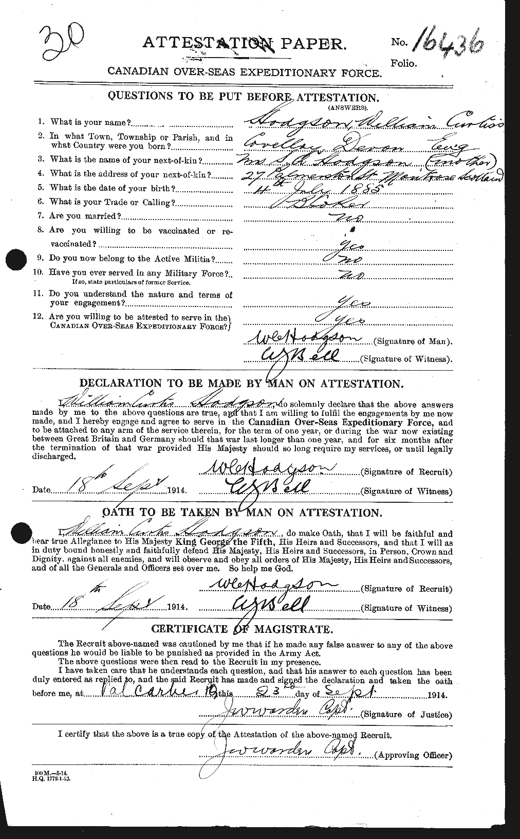 Dossiers du Personnel de la Première Guerre mondiale - CEC 395569a