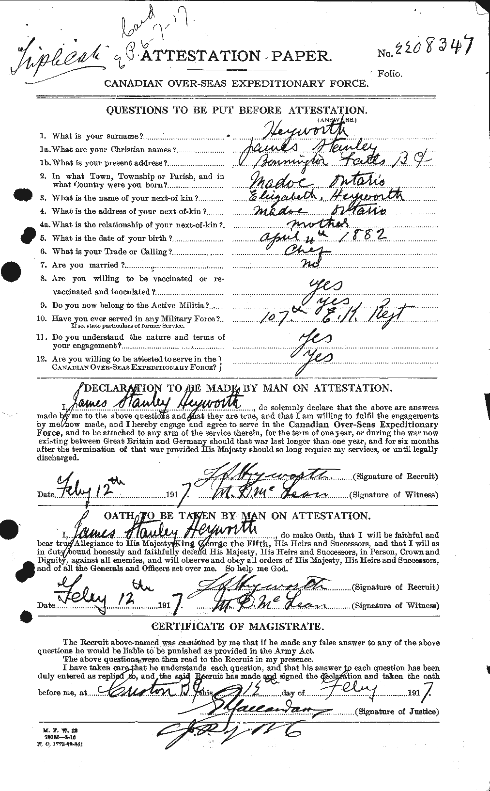 Personnel Records of the First World War - CEF 396138a