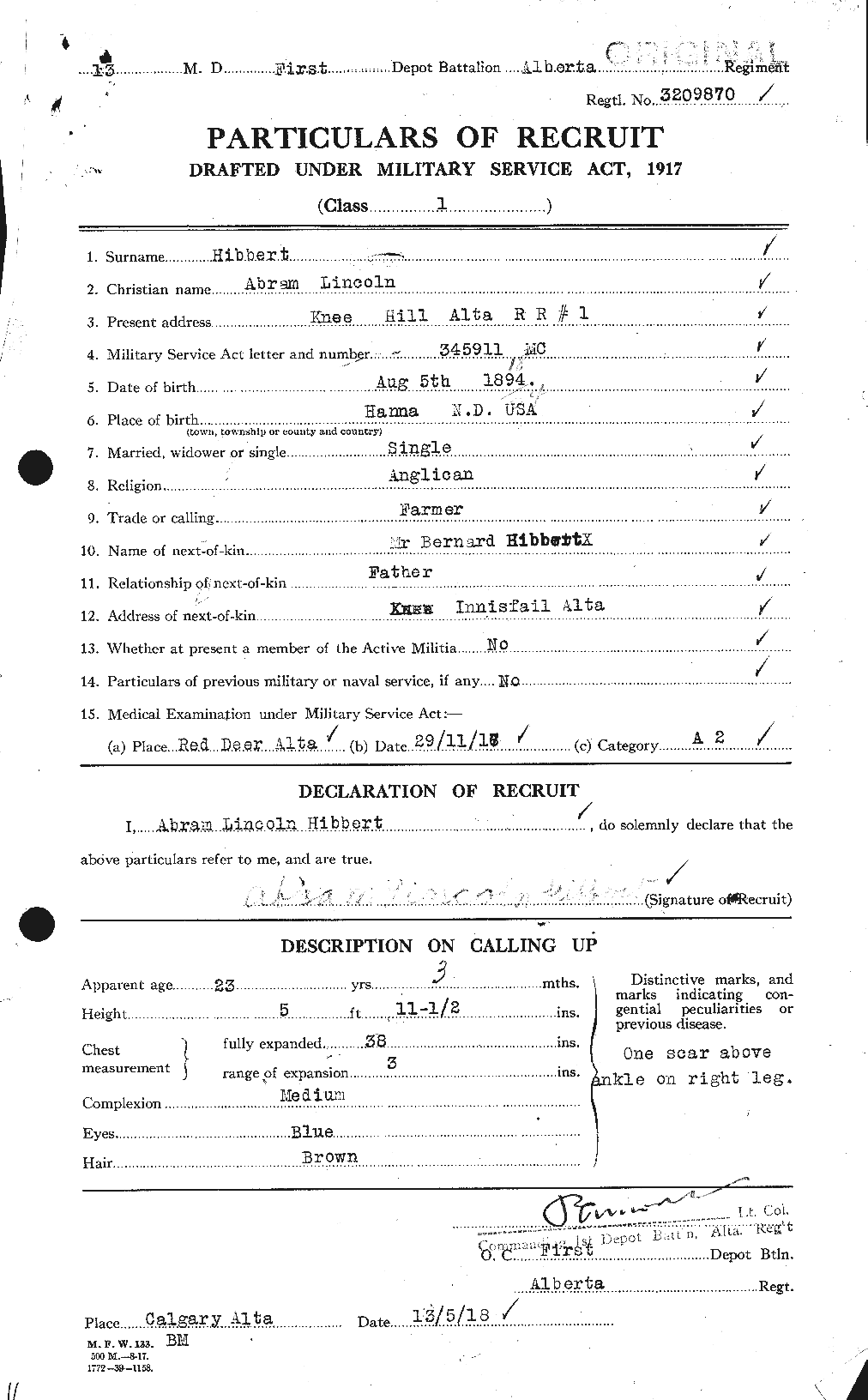 Dossiers du Personnel de la Première Guerre mondiale - CEC 396190a