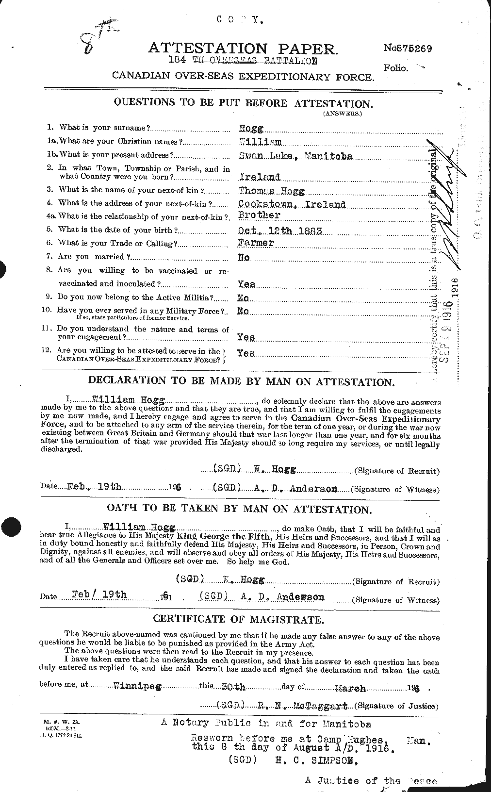Personnel Records of the First World War - CEF 396463a