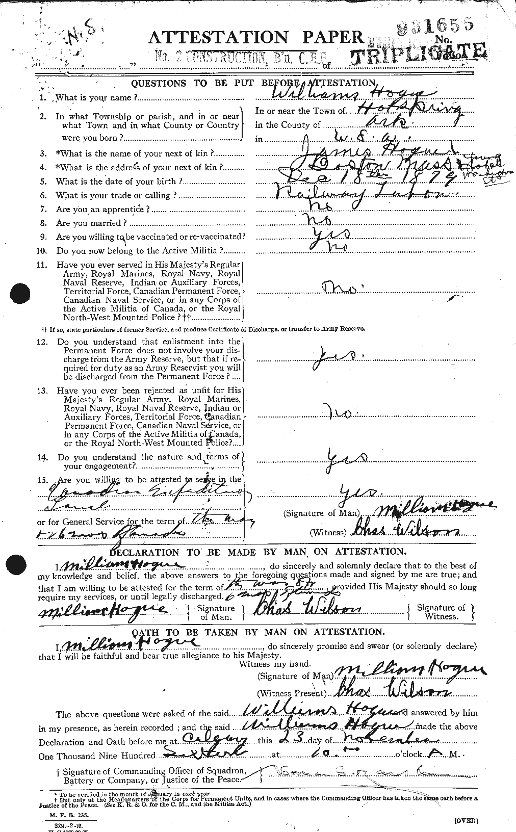 Dossiers du Personnel de la Première Guerre mondiale - CEC 396538a