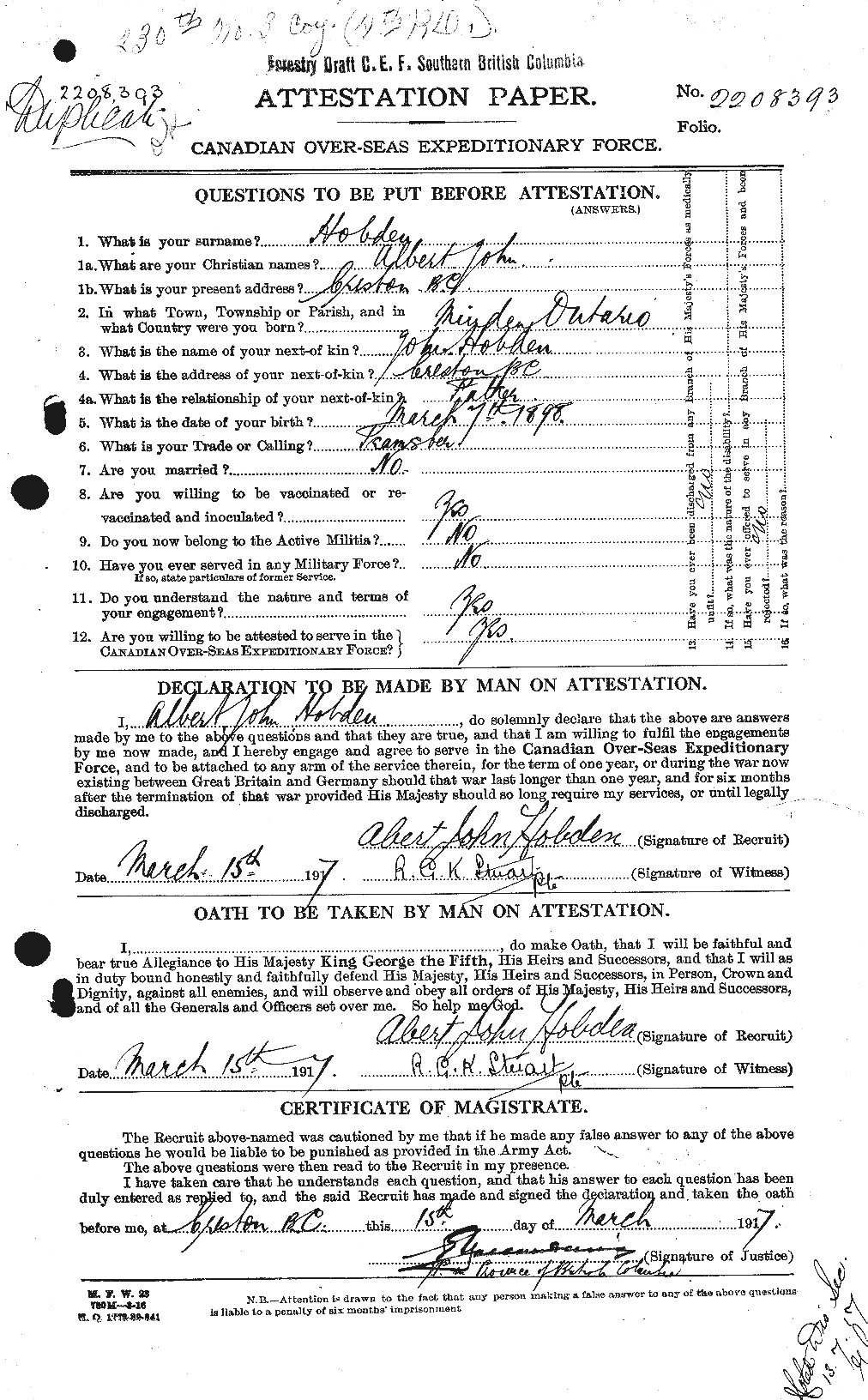 Personnel Records of the First World War - CEF 397533a
