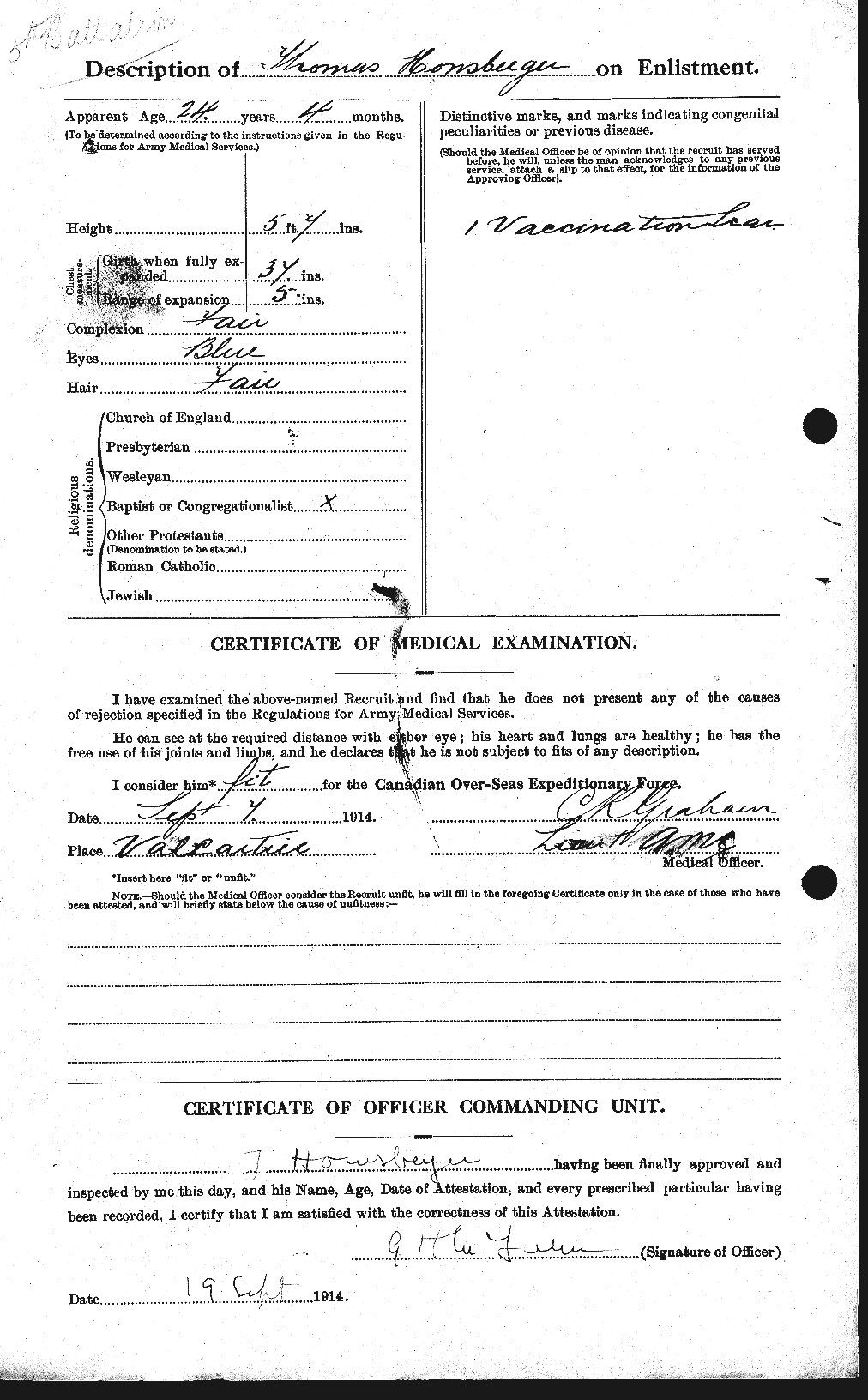 Dossiers du Personnel de la Première Guerre mondiale - CEC 400924b