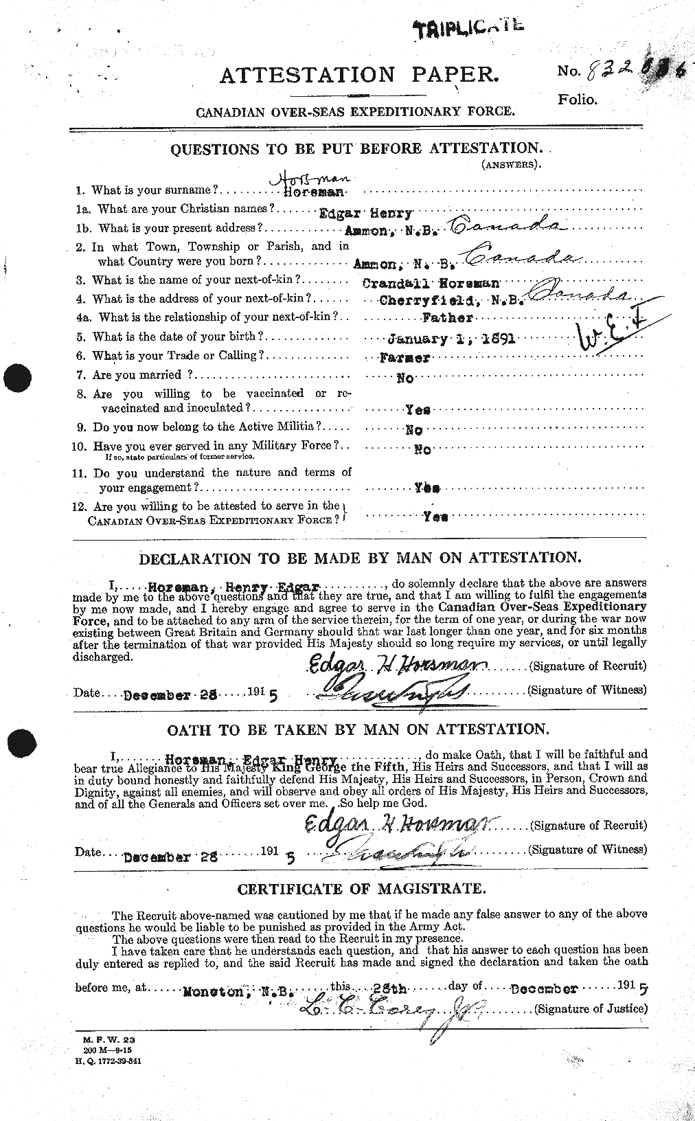 Personnel Records of the First World War - CEF 401023a