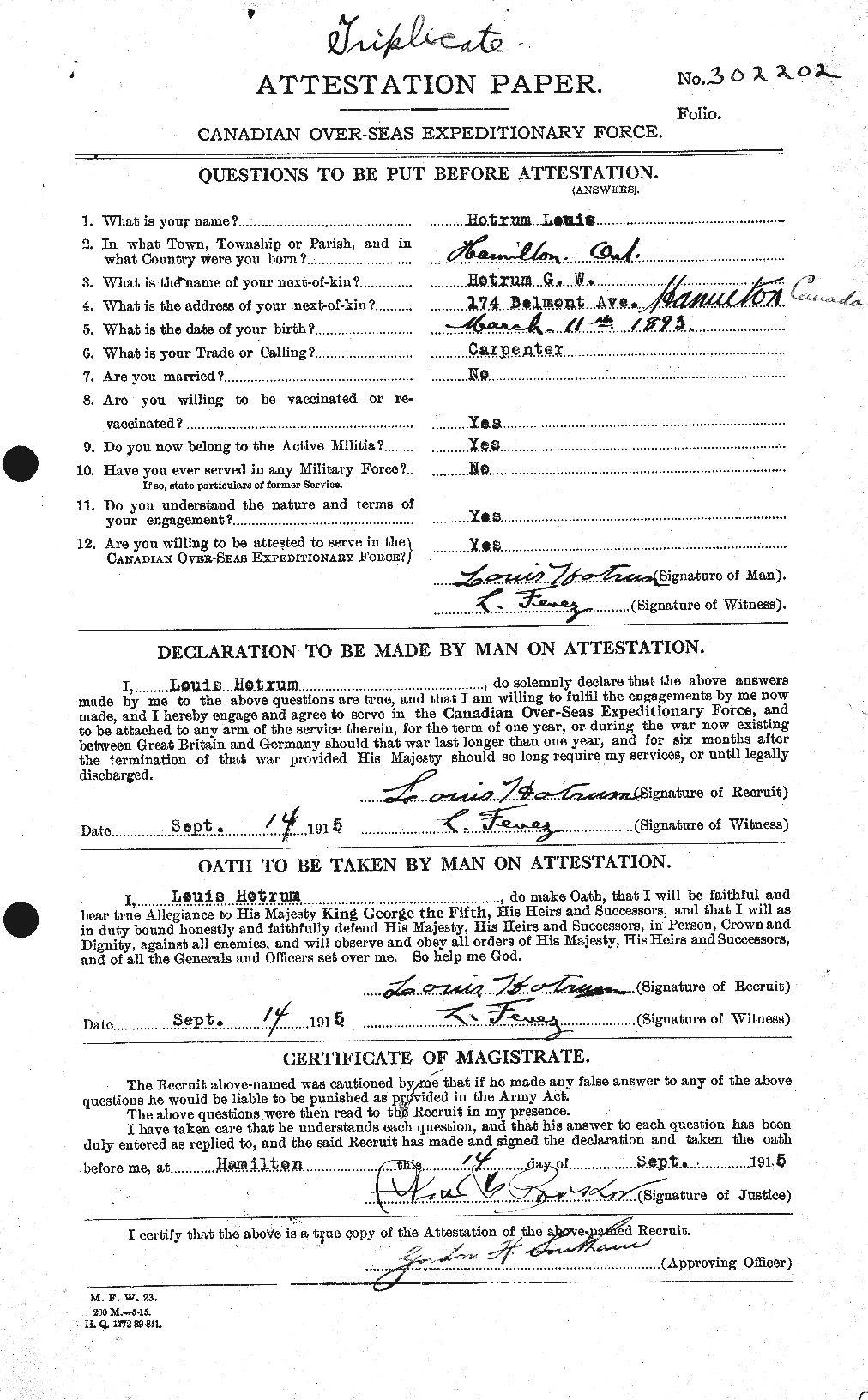Dossiers du Personnel de la Première Guerre mondiale - CEC 401172a
