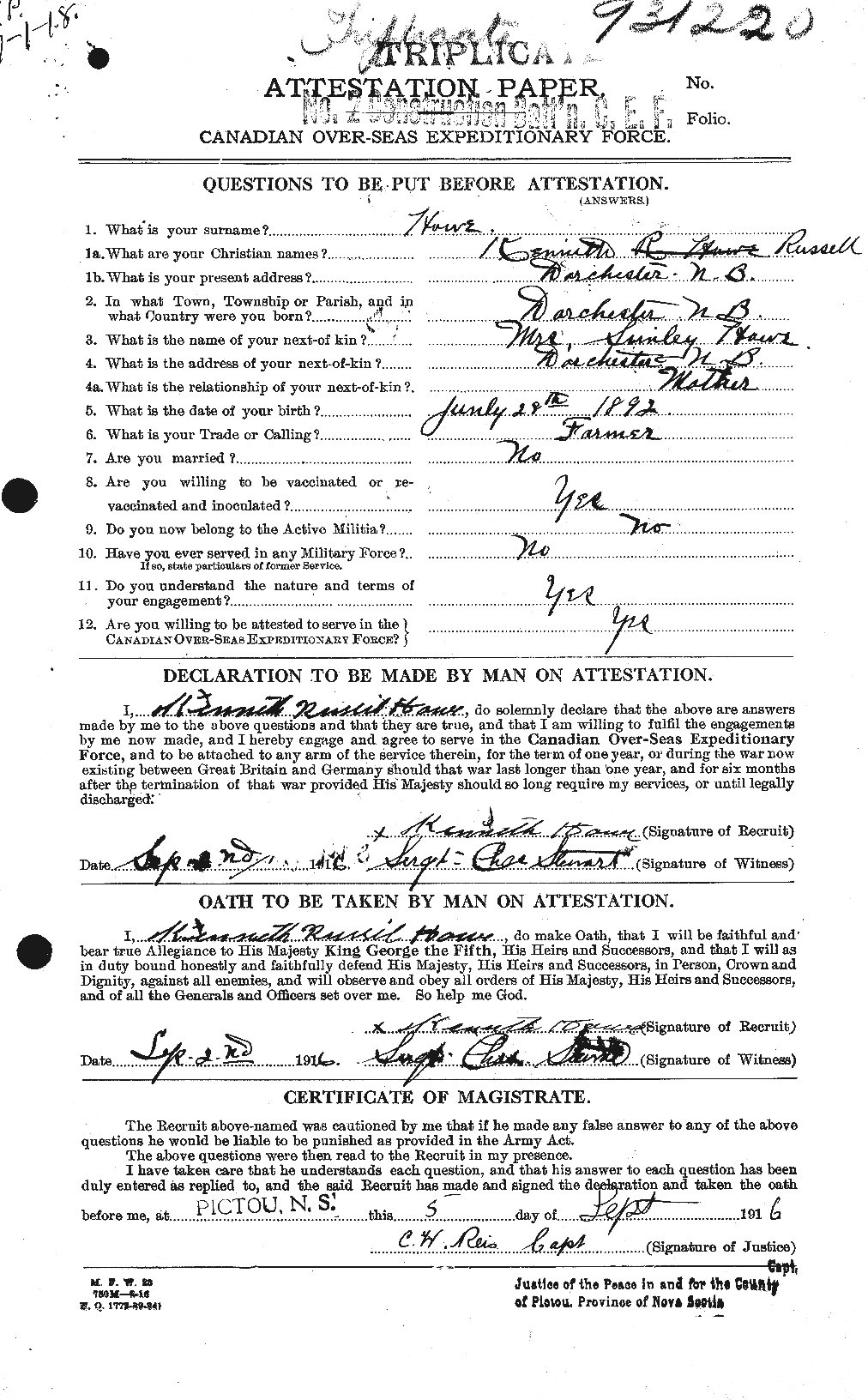 Dossiers du Personnel de la Première Guerre mondiale - CEC 402064a