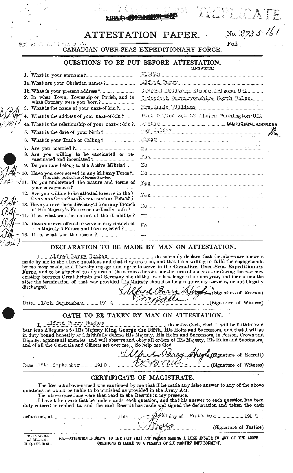Dossiers du Personnel de la Première Guerre mondiale - CEC 402542a