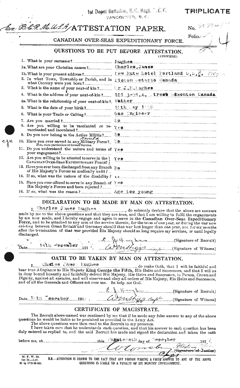 Personnel Records of the First World War - CEF 402611a