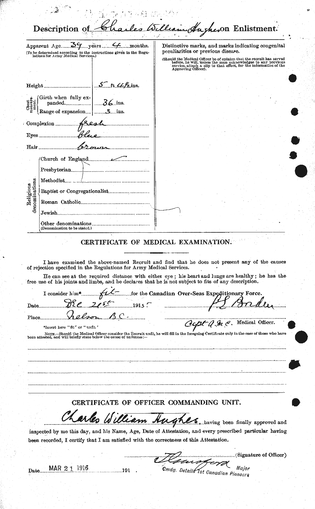 Dossiers du Personnel de la Première Guerre mondiale - CEC 402618b
