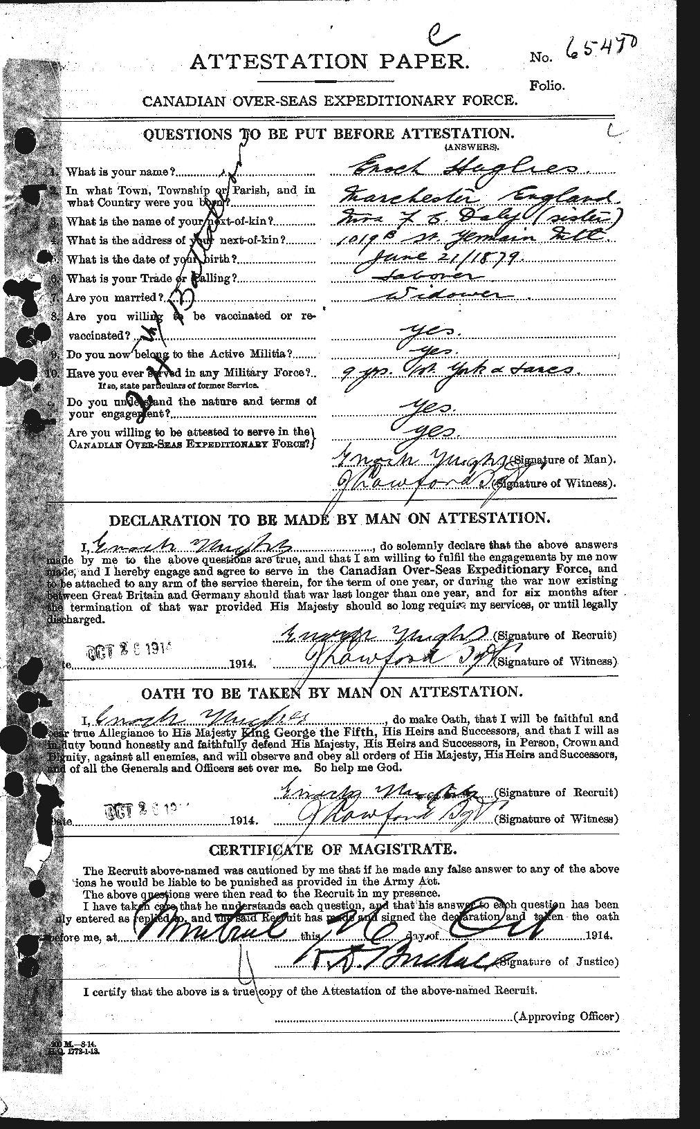 Dossiers du Personnel de la Première Guerre mondiale - CEC 402706a